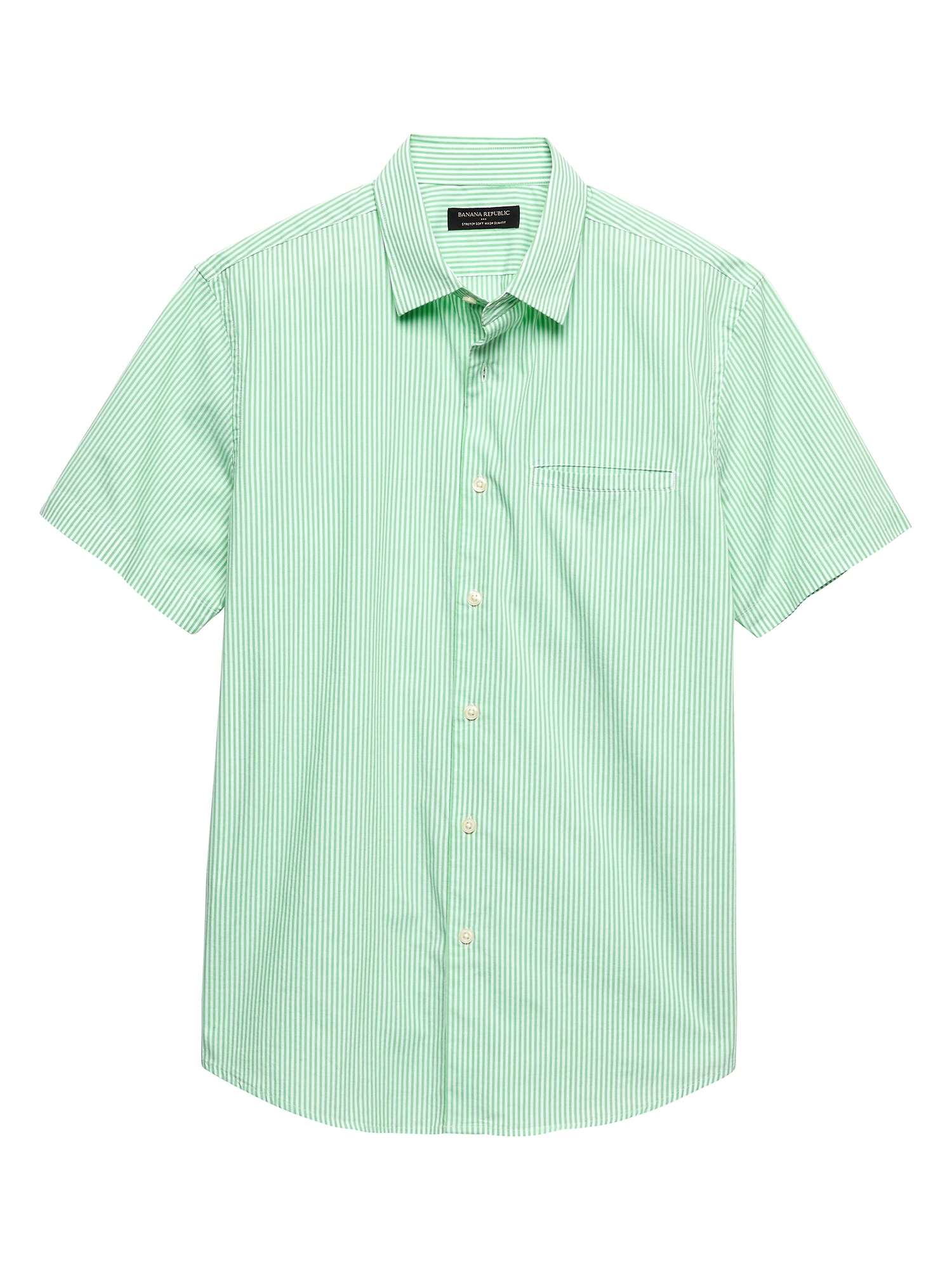 Slim-Fit Soft Wash Stretch Green Stripe Shirt