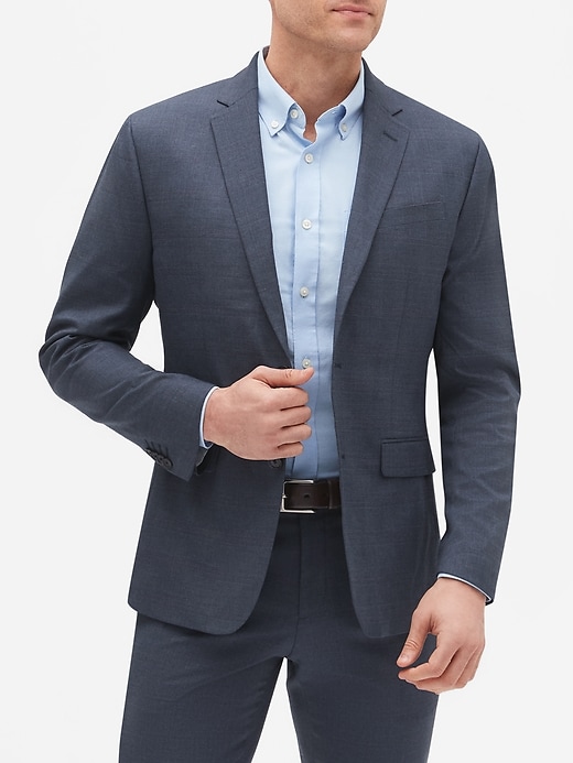 Slim Fit Stretch Navy Plaid Blazer Banana Republic Factory