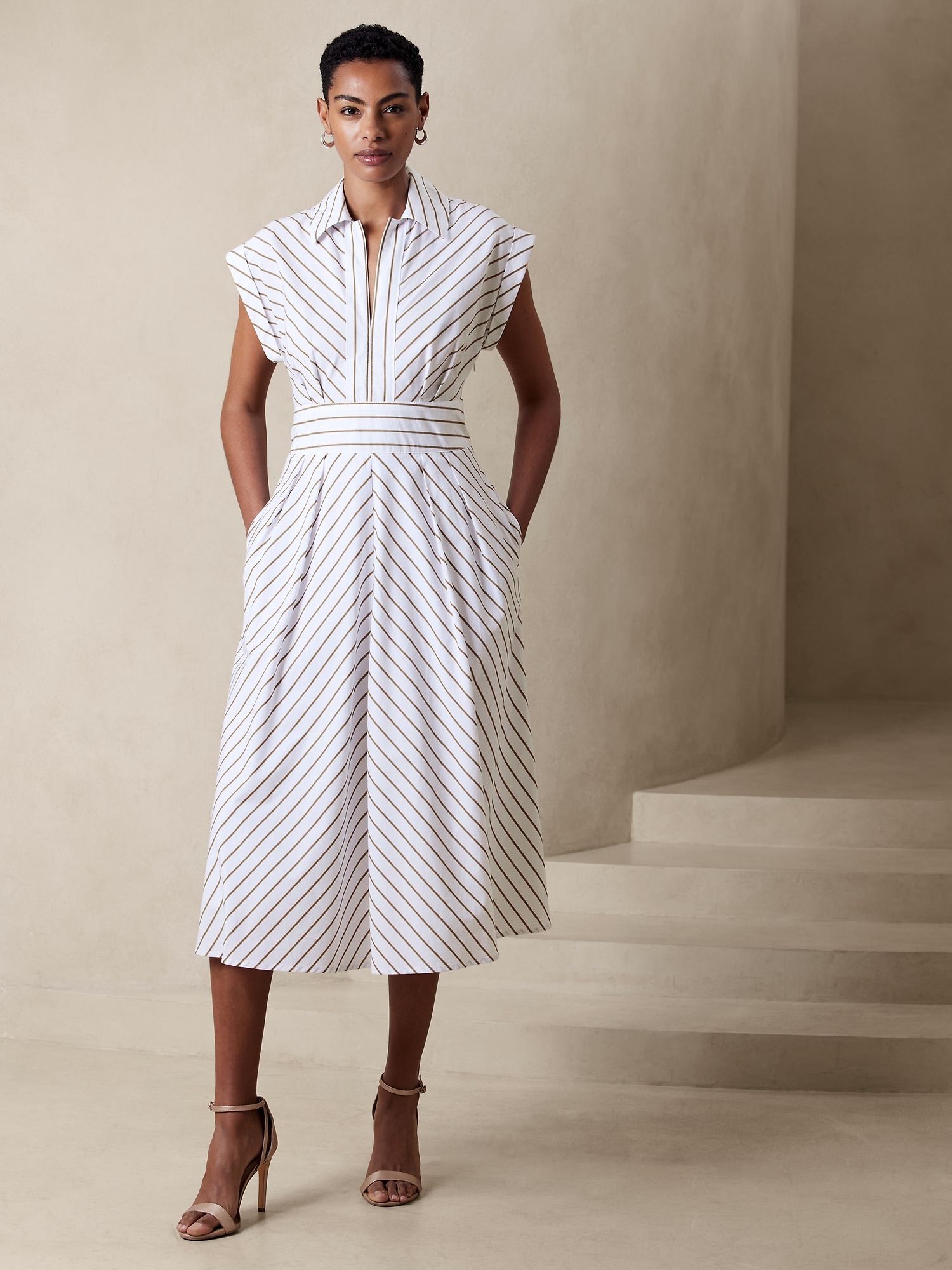 Band Waist Poplin Midi Dress Banana Republic Factory