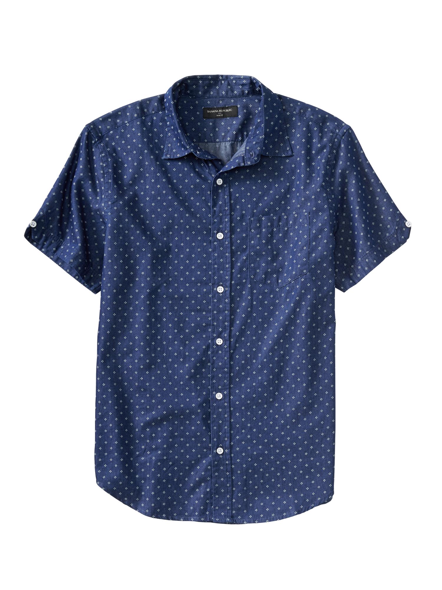 Short-Sleeve Slim Fit Print Shirt | Banana Republic Factory