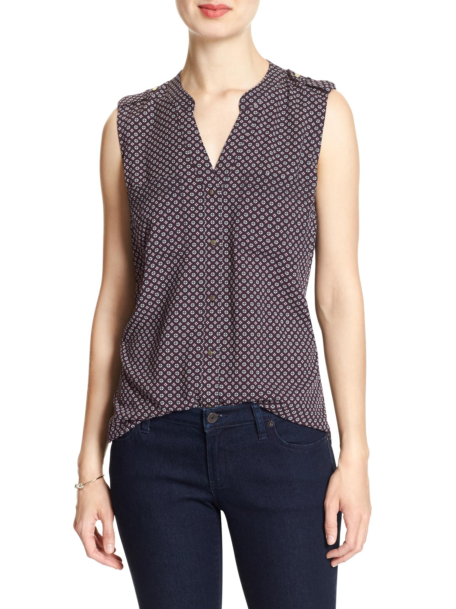 Print Split-Neck Top | Banana Republic Factory