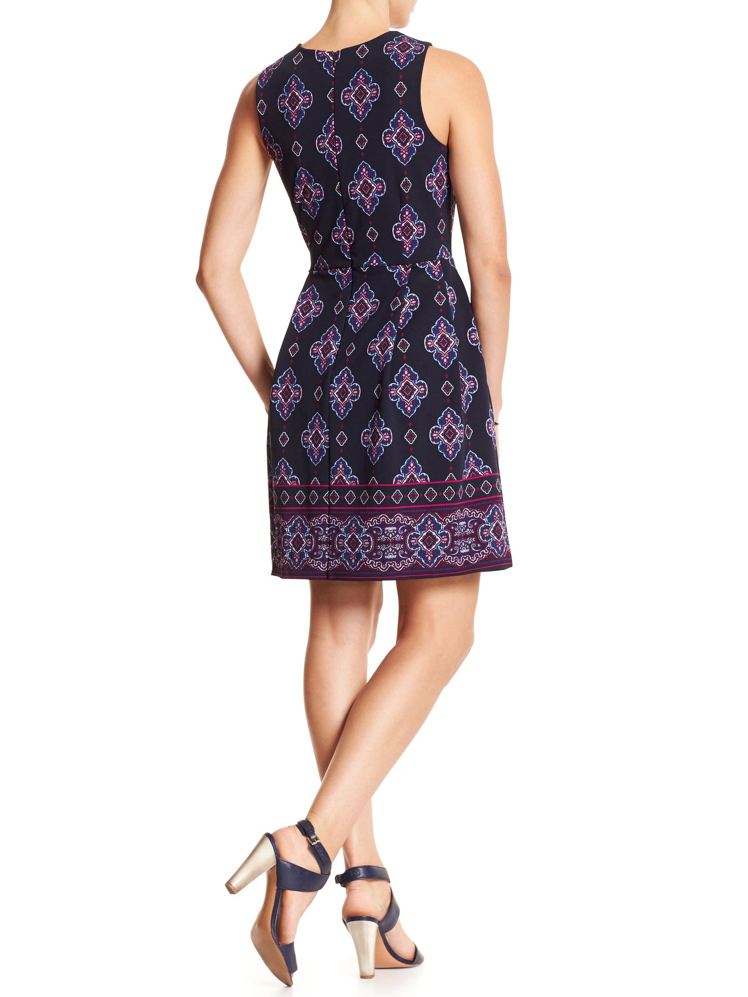 Border Print Fit And Flare Dress