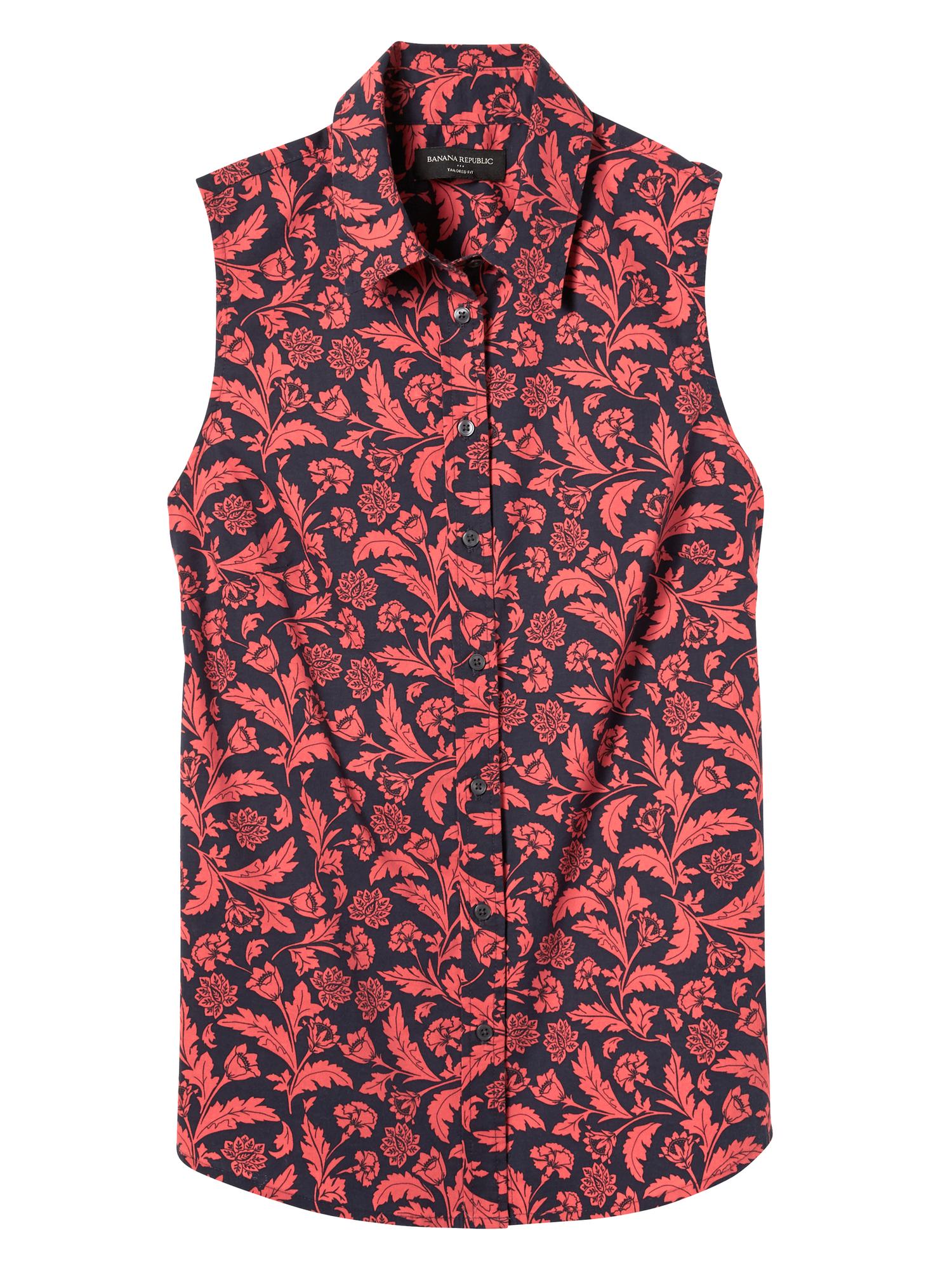 Print Poplin Sleeveless Tailored Shirt Banana Republic Factory