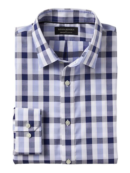 Classic-Fit Non-Iron Blue Gingham Shirt | Banana Republic Factory