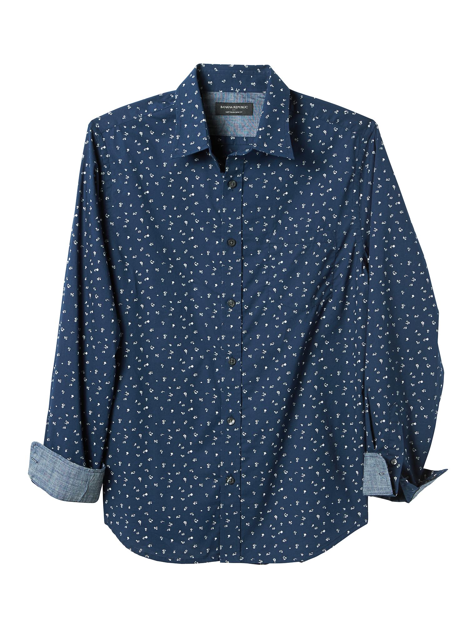 Slim-Fit Soft Wash Navy Floral Shirt