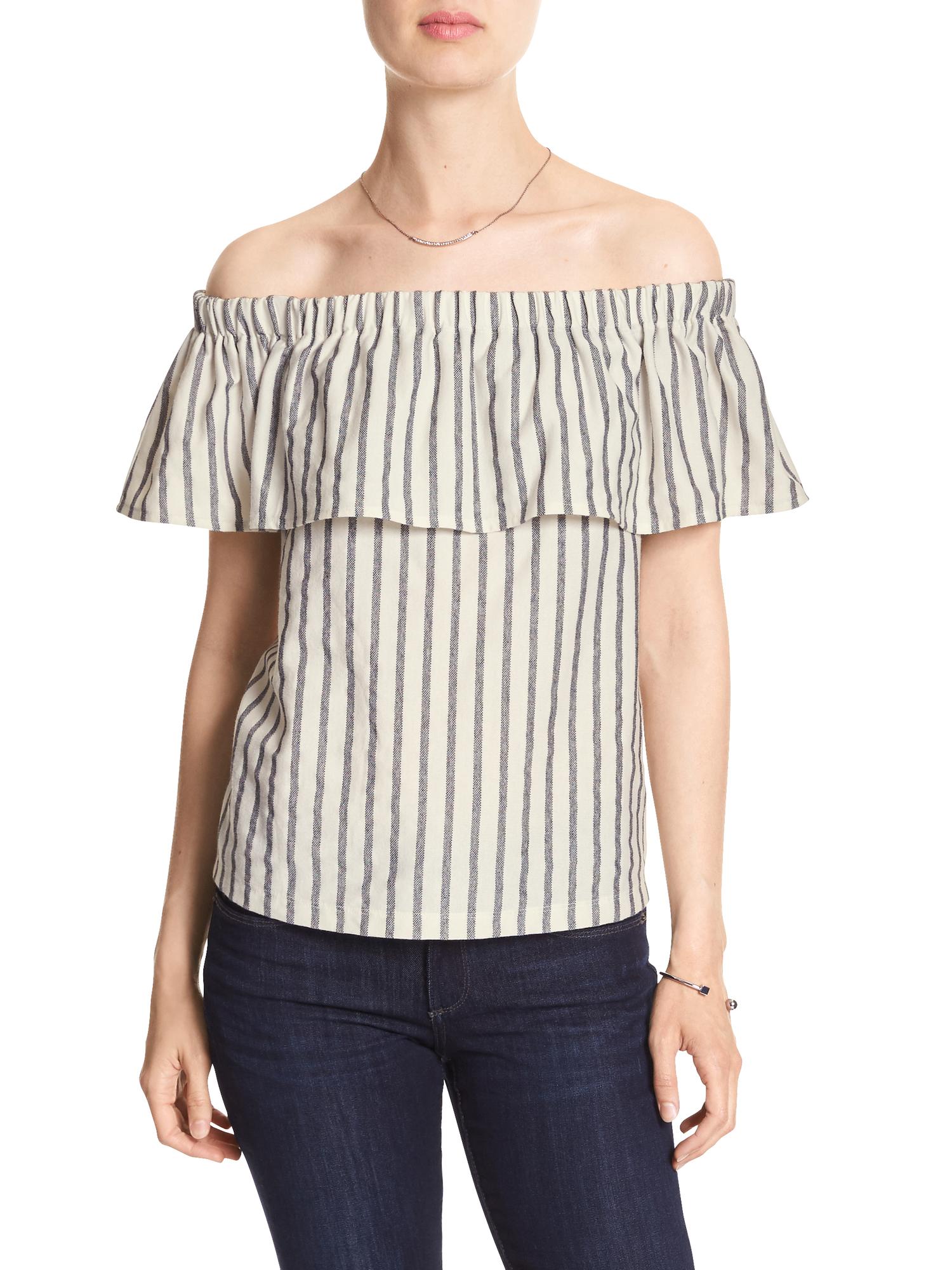 Stripe Off Shoulder Ruffle Top Banana Republic Factory