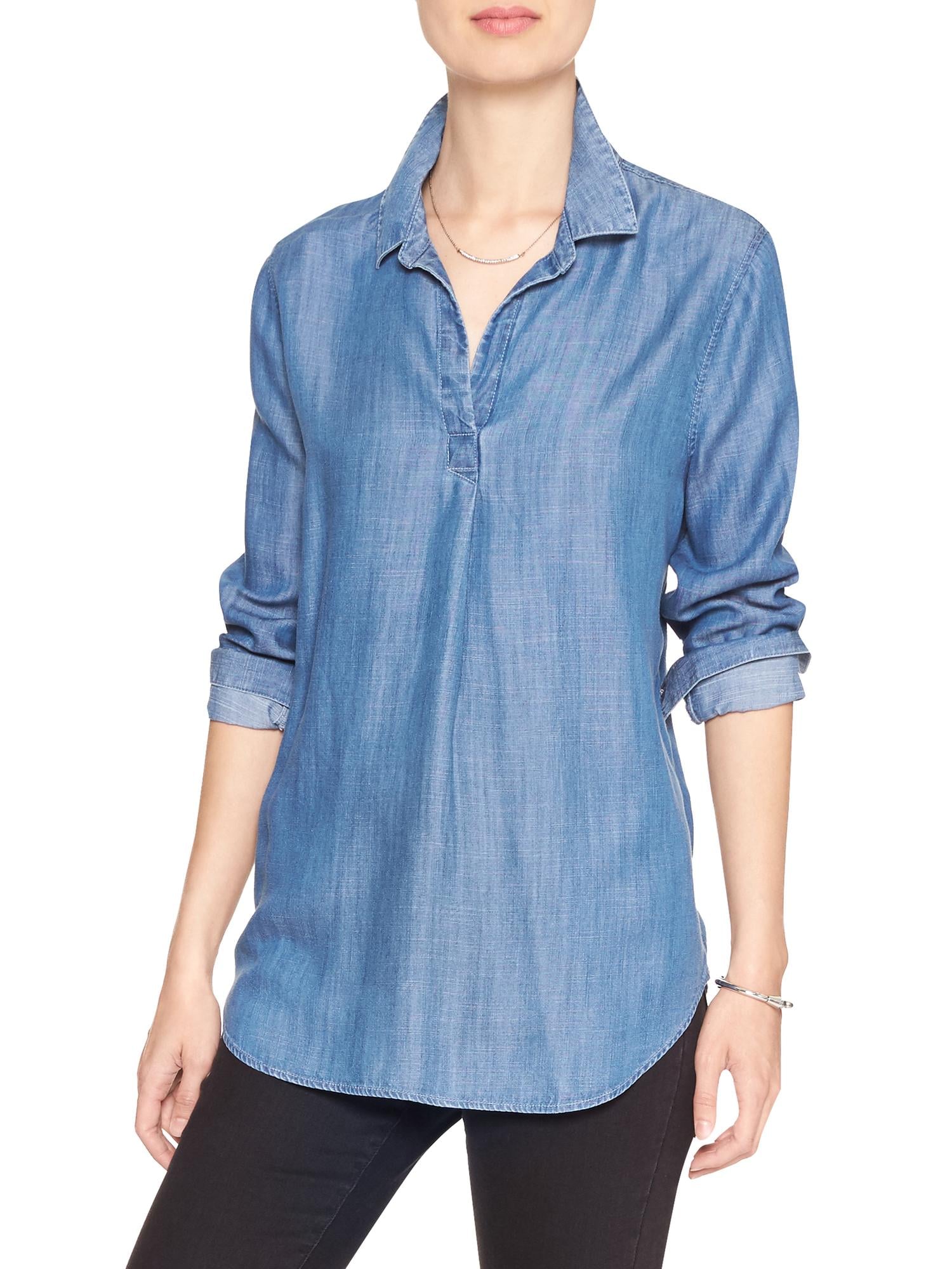 Chambray Drapey Button-Back Boyfriend Shirt | Banana Republic Factory