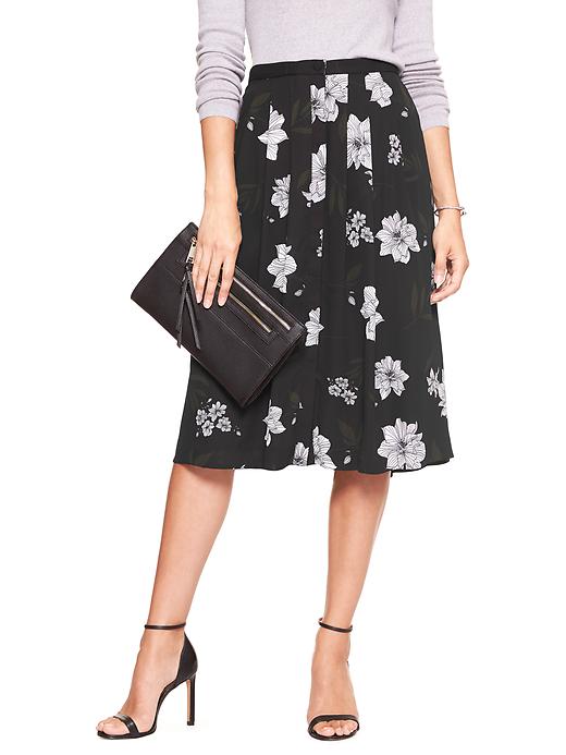 Print Pleated Button-Front Midi Skirt | Banana Republic Factory