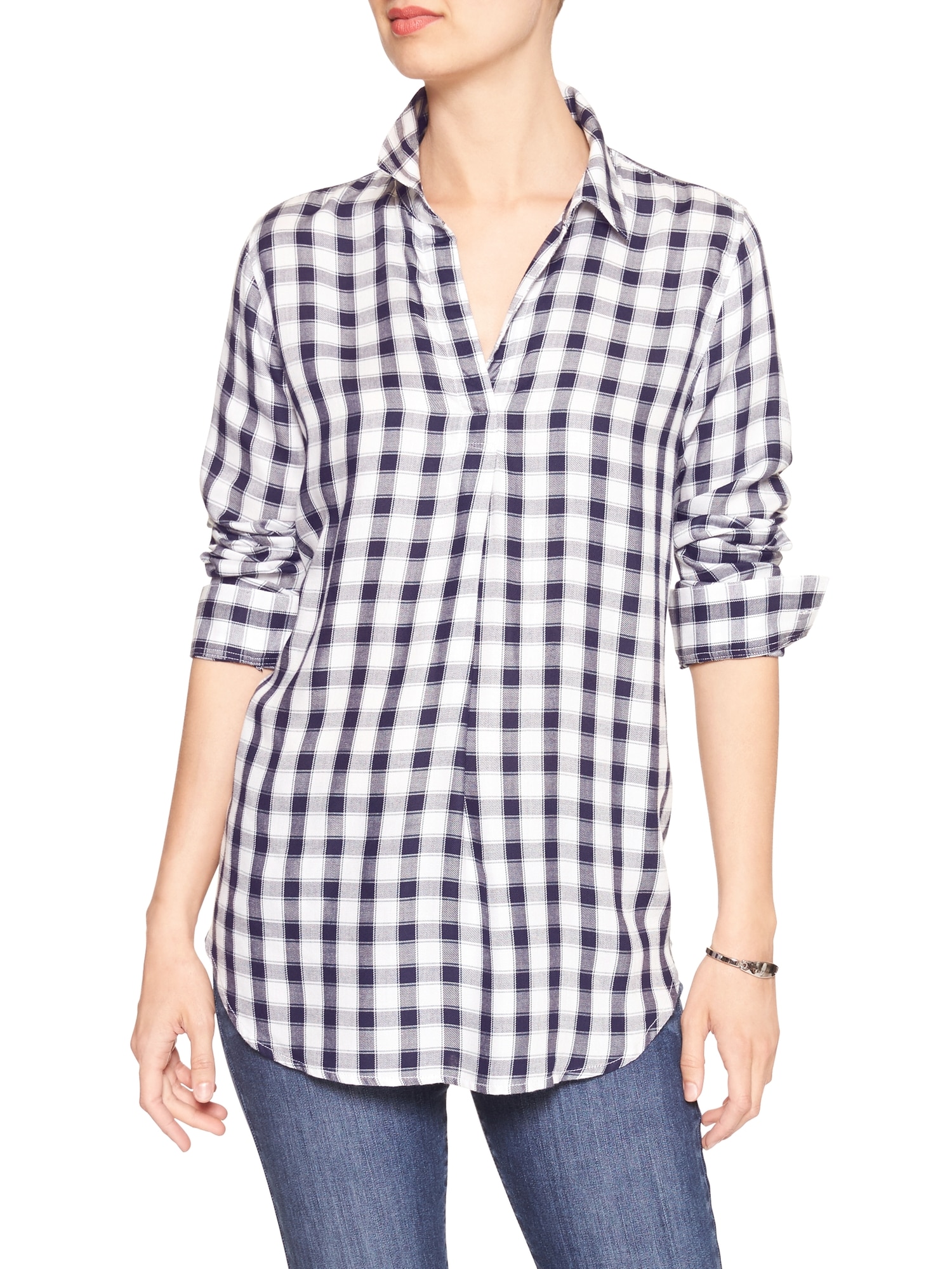 Plaid Drapey ButtonBack Boyfriend Shirt Banana Republic Factory