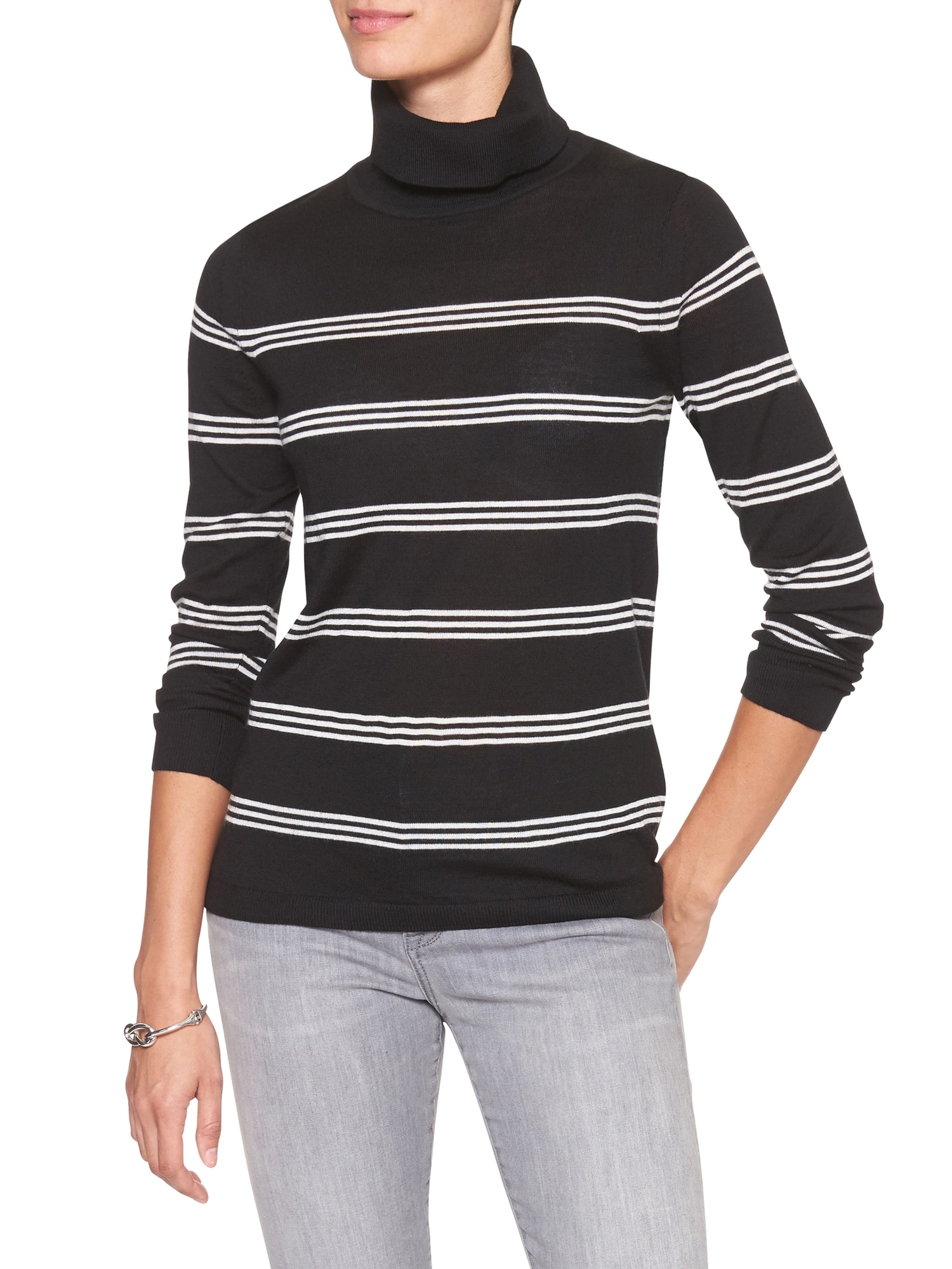 Machine Washable Merino Striped Wool Turtleneck Banana Republic Factory