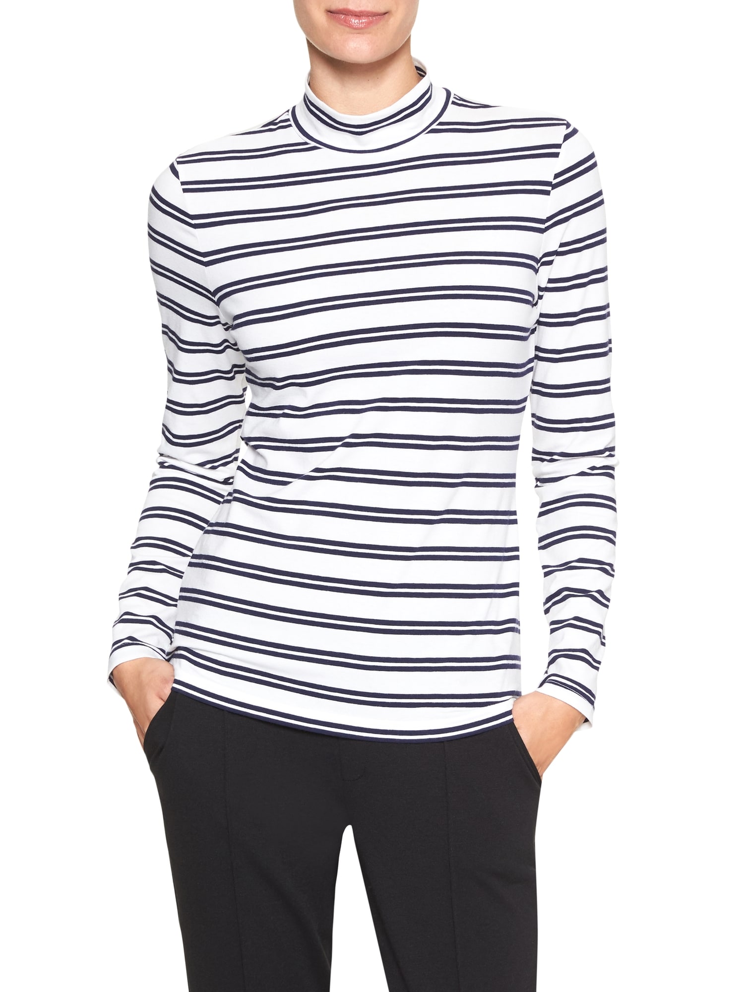 Timeless Striped Long Sleeve MockNeck Tee Banana Republic Factory