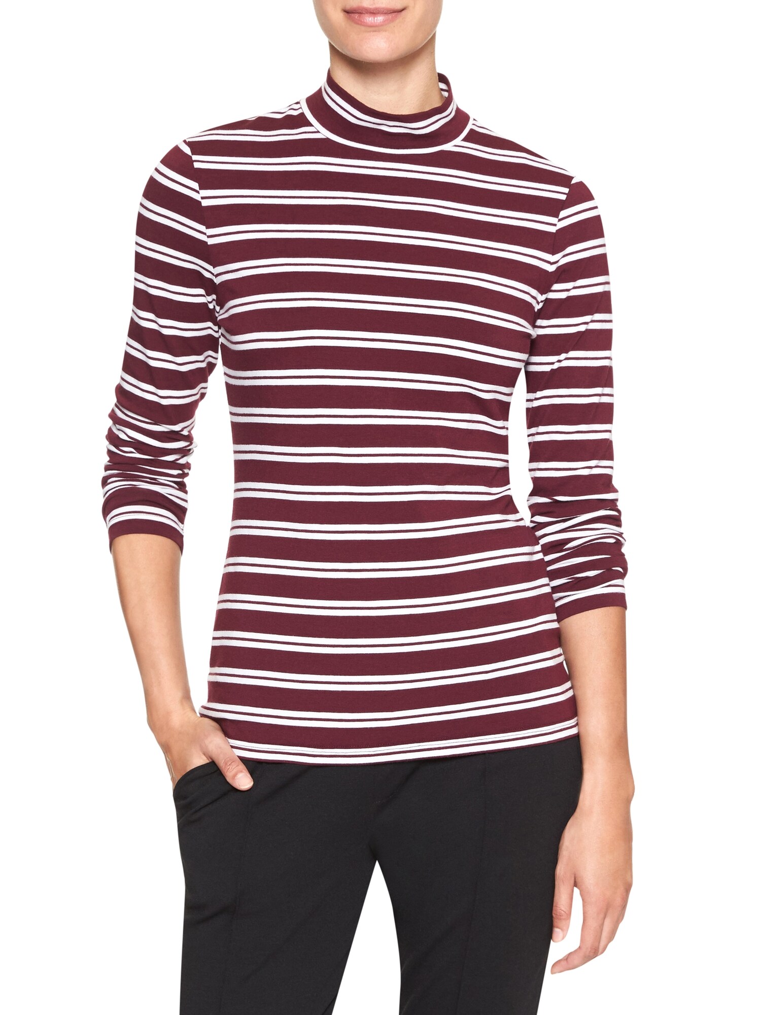 Timeless Striped Long Sleeve MockNeck Tee Banana Republic Factory