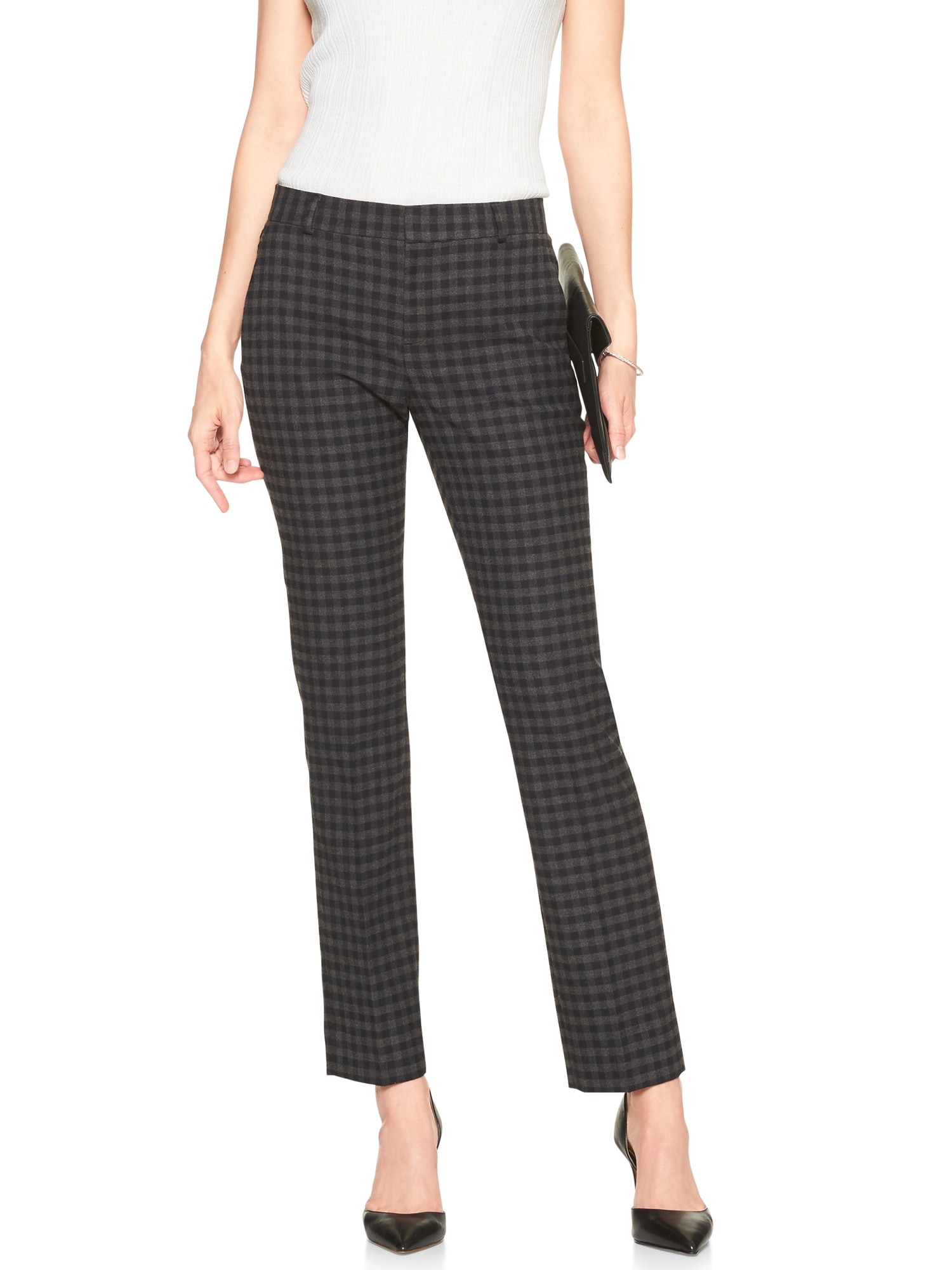Ryan Charcoal Gingham Slim Straight Pant Banana Republic Factory