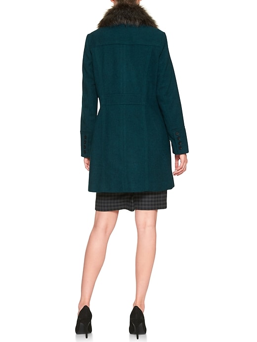 Teal Faux Fur Collar Wool Coat
