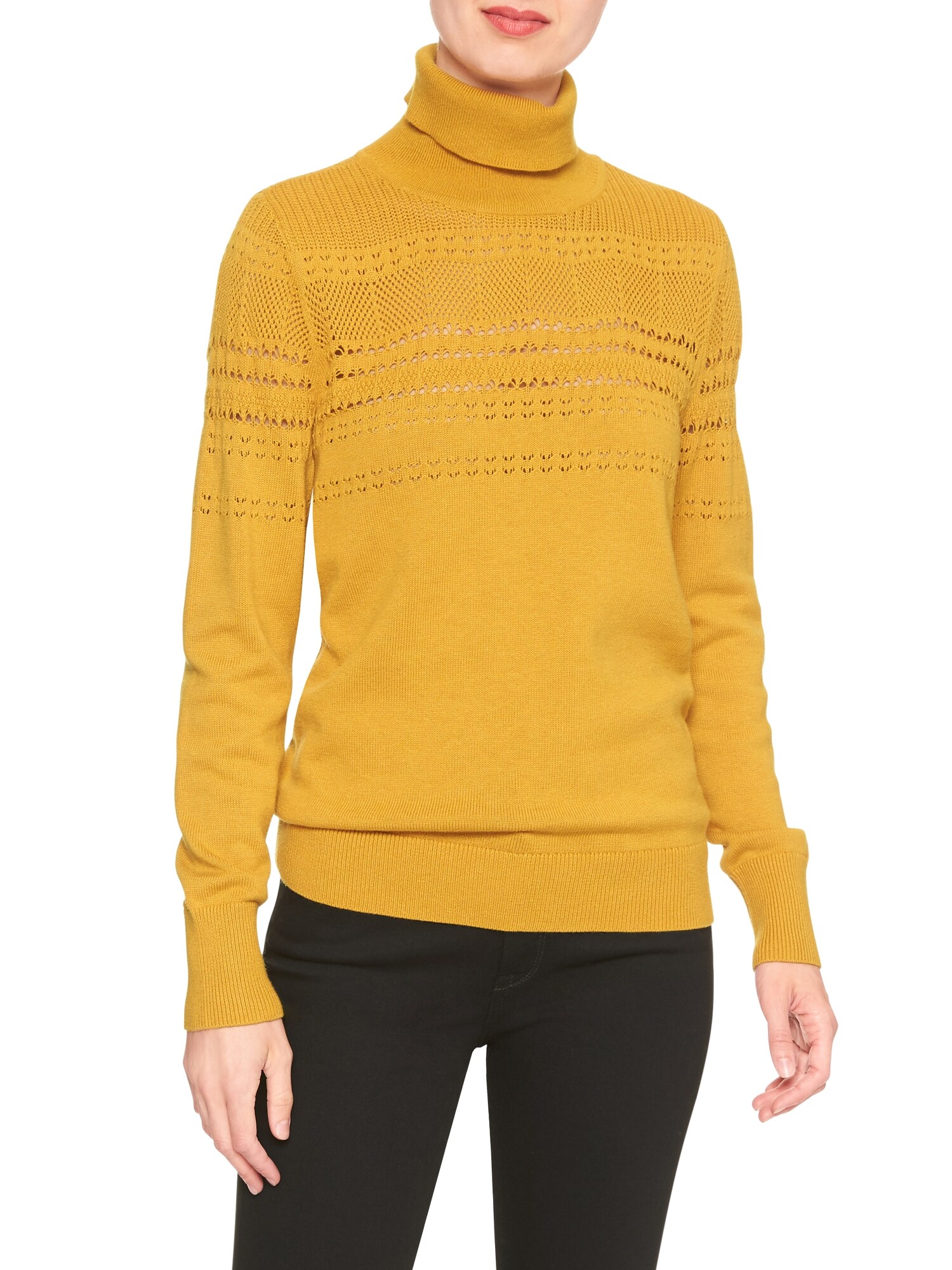 Pointelle Micro-Knit Turtleneck Sweater