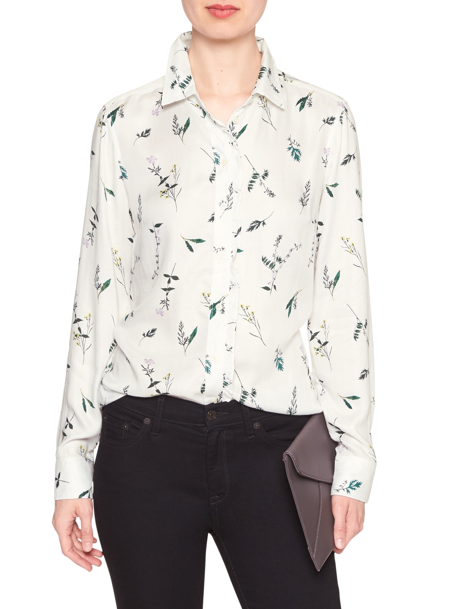 Print Ruffle Placket Classic Shirt Banana Republic Factory