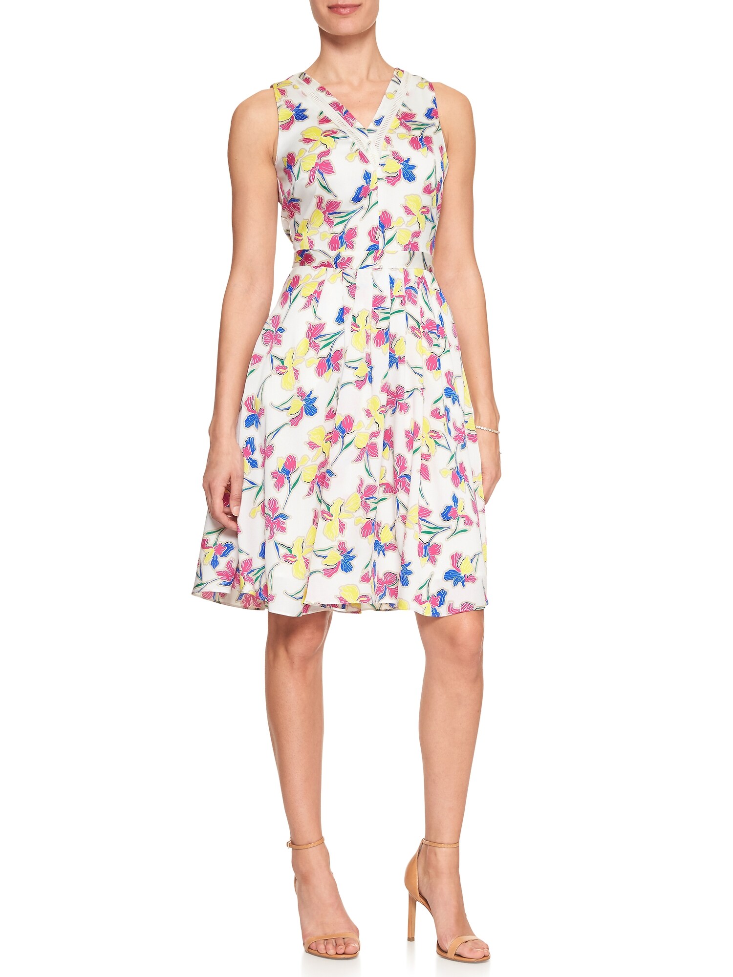 Print Ladder Lace Fit and Flare Dress Banana Republic Factory