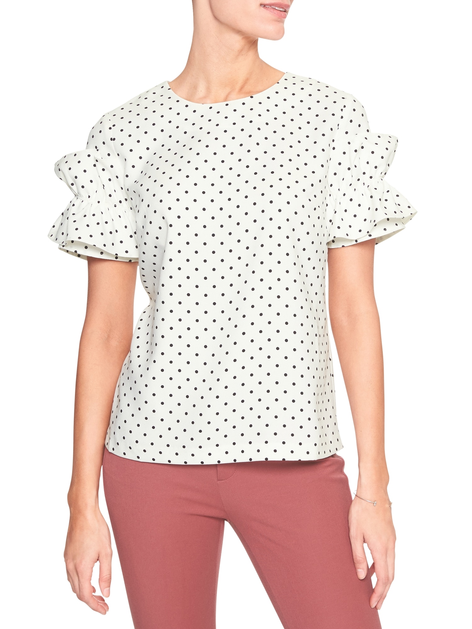 Women's Vintage Print Ruffle Sleeve V-neck Top