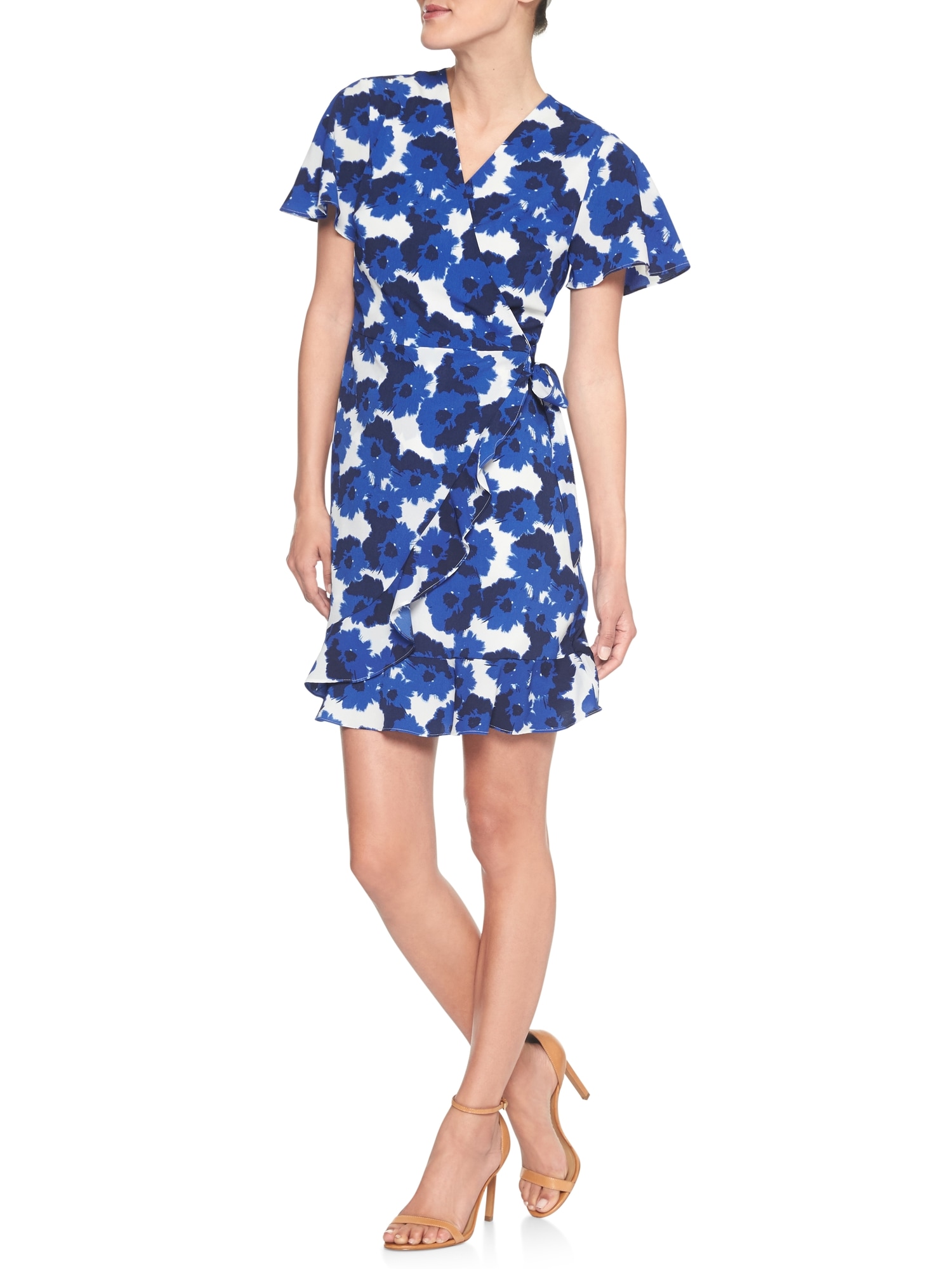 Print Ruffle Wrap Dress