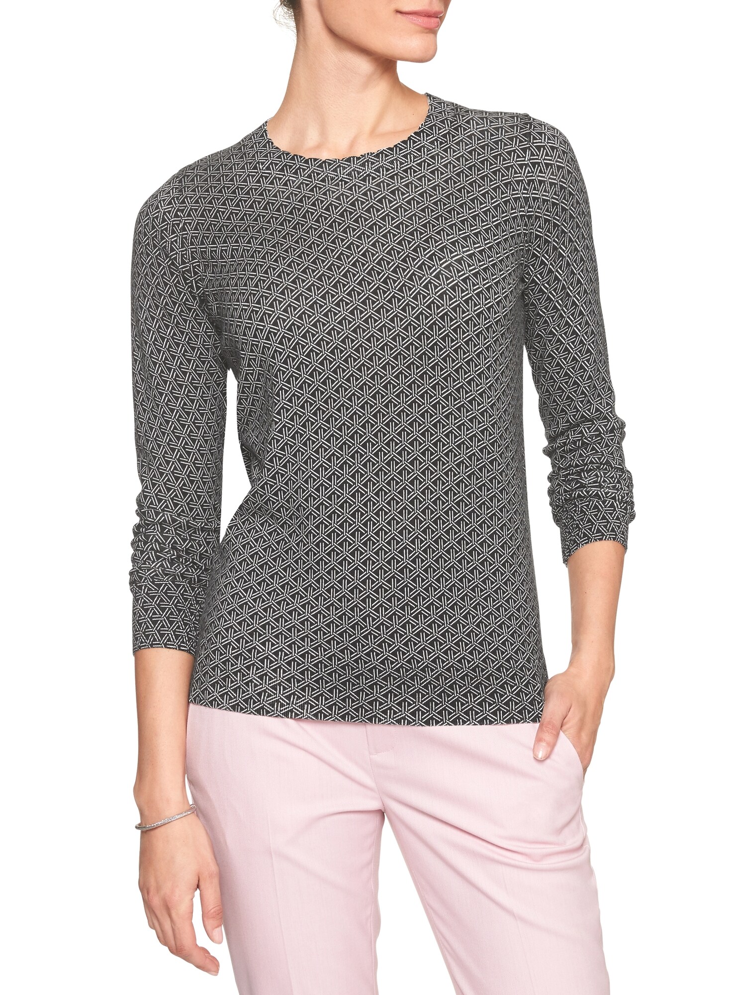 Geo Print Scallop Trim Pullover Forever Sweater | Banana Republic Factory