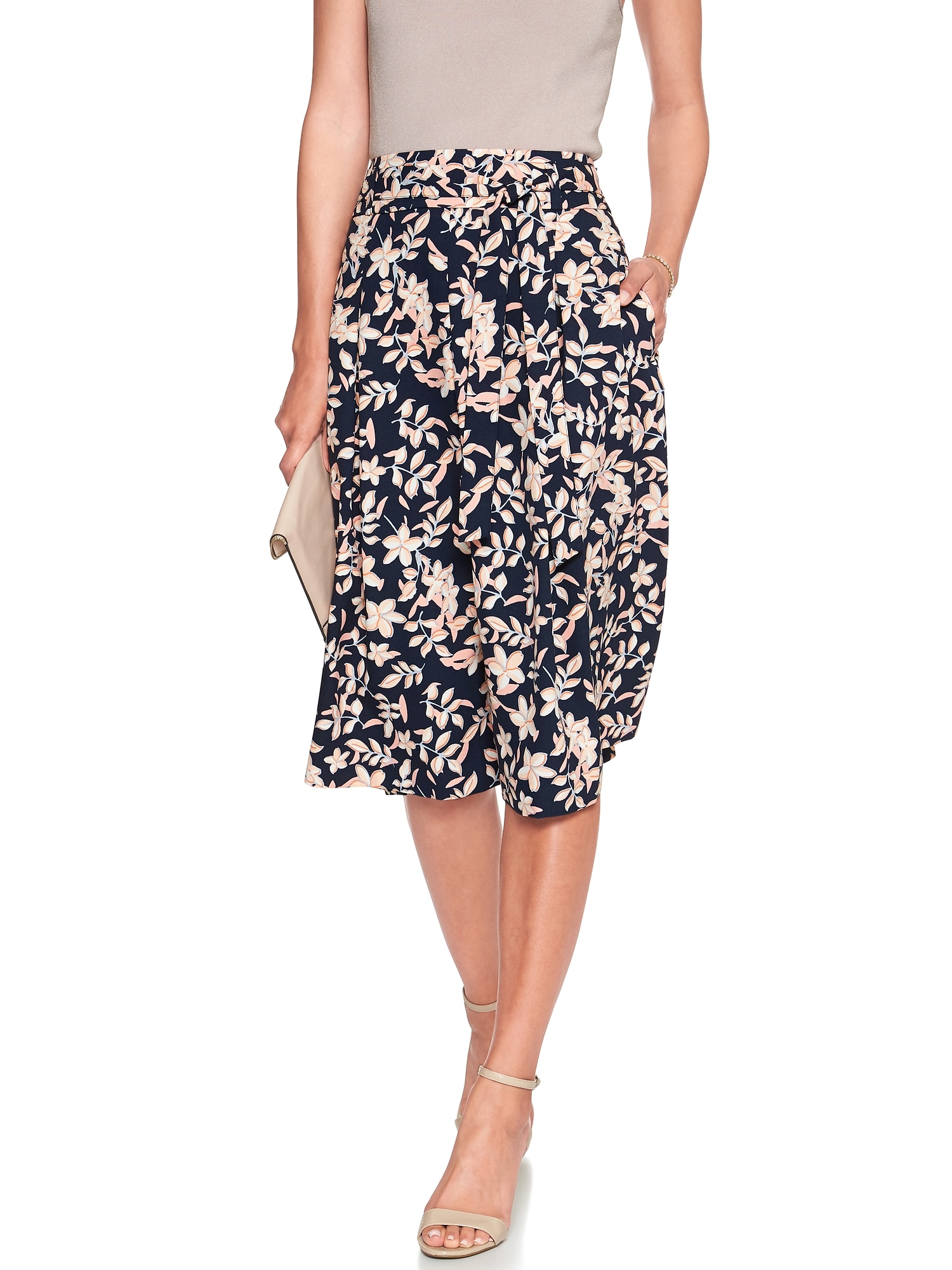 Petite TieWaist Pleated Midi Skirt Banana Republic Factory