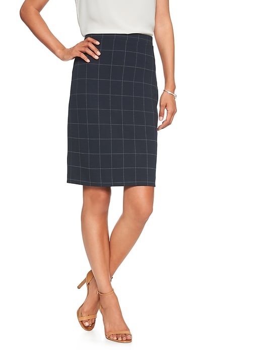 Petite Machine Washable Windowpane Ponte Pencil Skirt