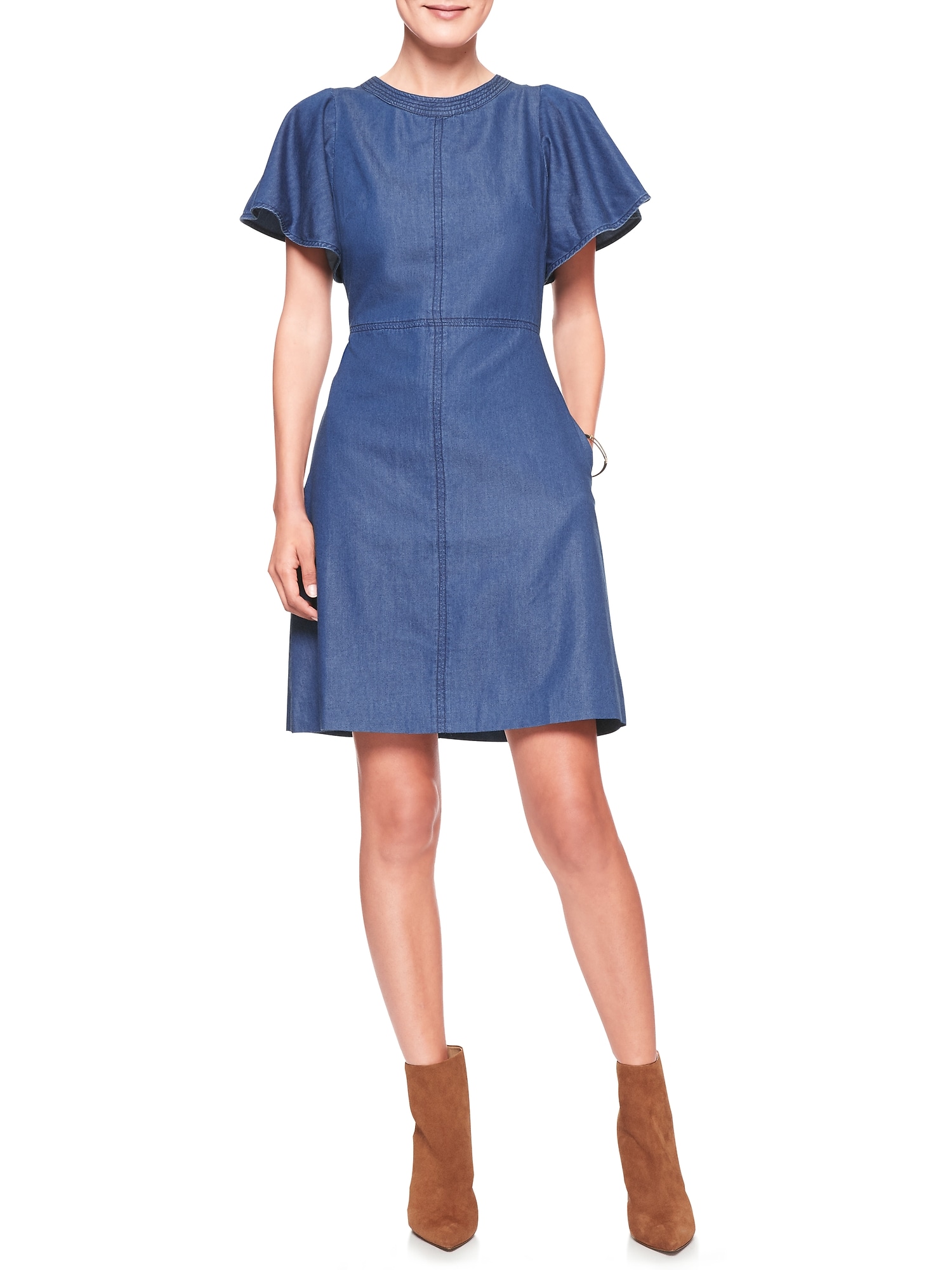 Flutter Sleeve Denim Shift Dress | Banana Republic Factory