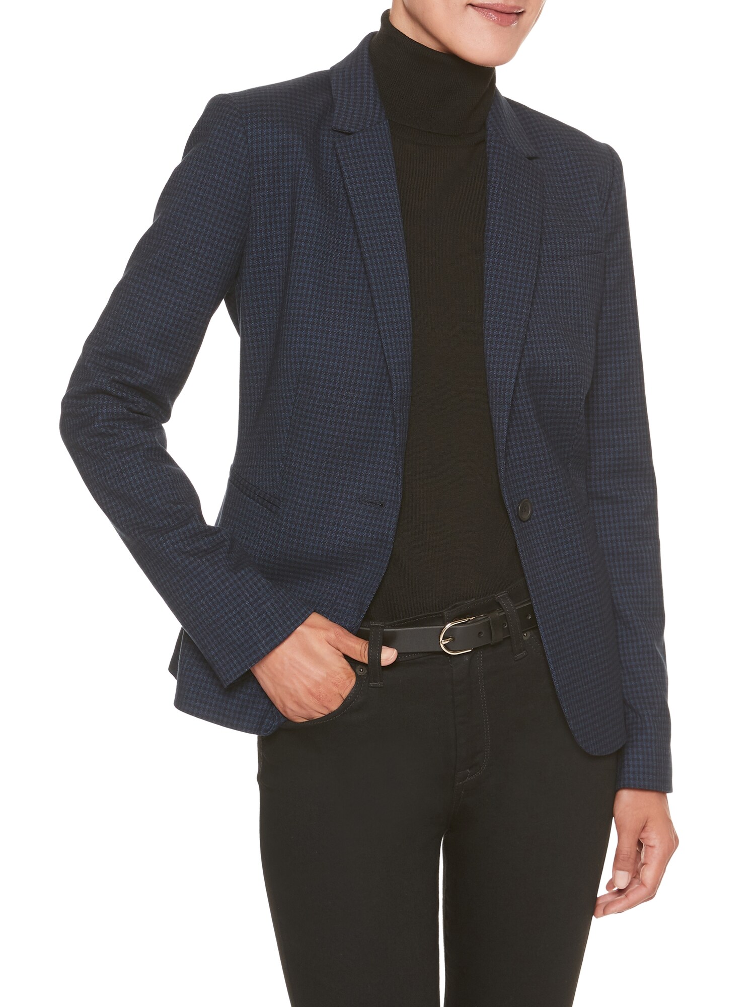 Machine Washable Blue Gingham Suit Blazer Banana Republic Factory