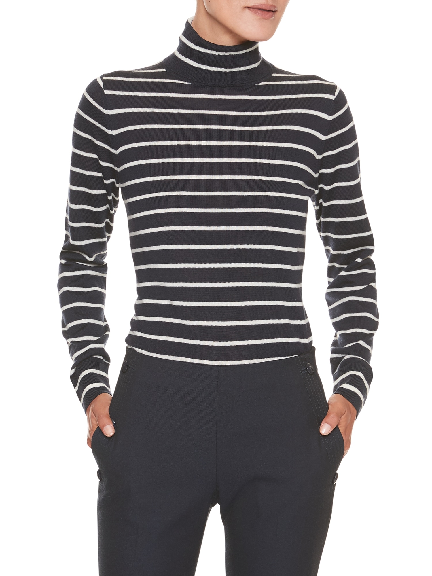 Stripe Machine Washable Merino Wool Turtleneck Sweater Banana