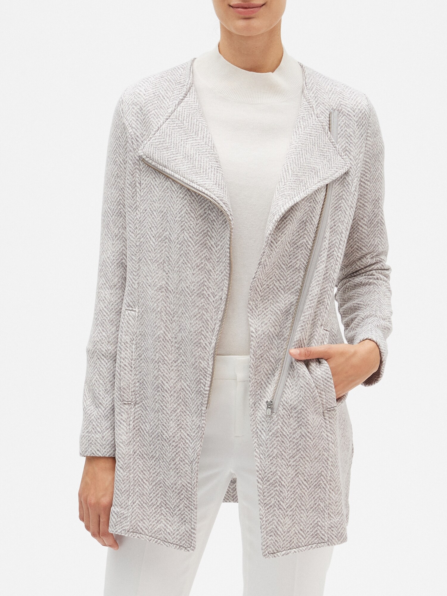 Printed Herringbone Fleece Jacket Banana Republic Factory