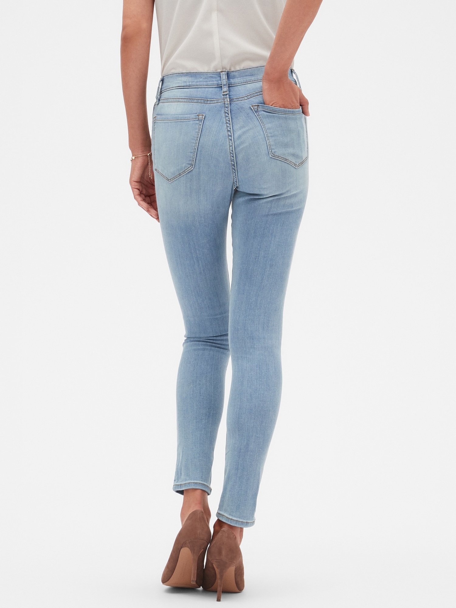 Sculpt High-Rise Button Front Light Wash Skinny Jean
