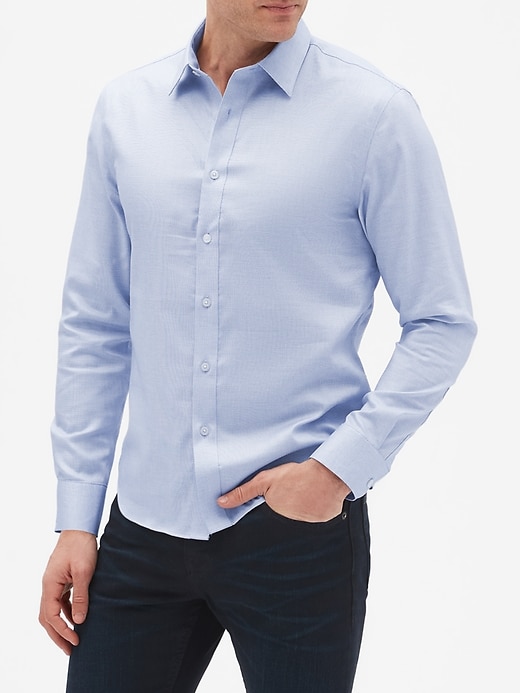 slim fit dress slacks Perry Ellis Men's Untucked Total Stretch Slim Fit Banded Collar Shirt