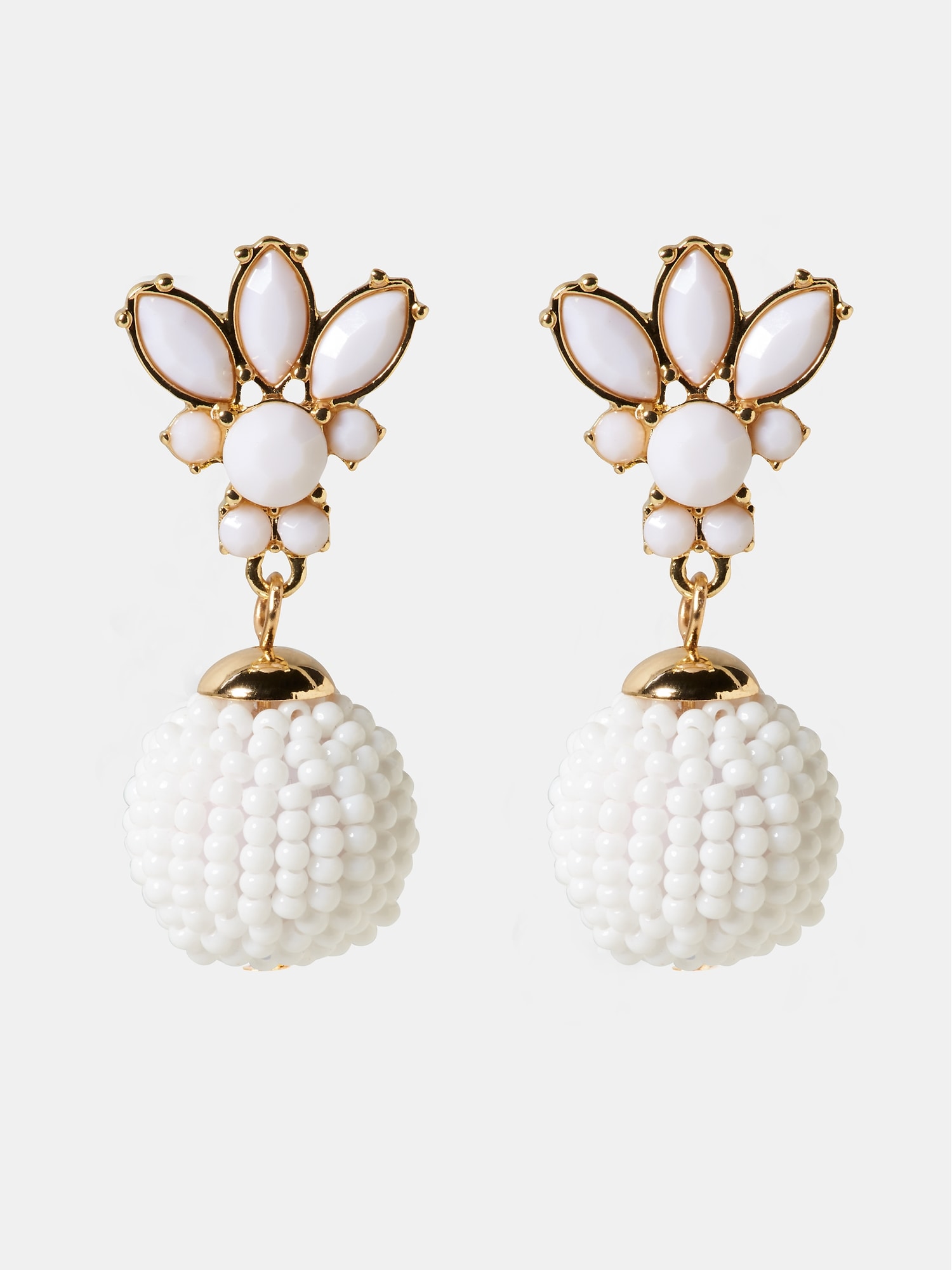 White Flower Beaded Orb Earrings