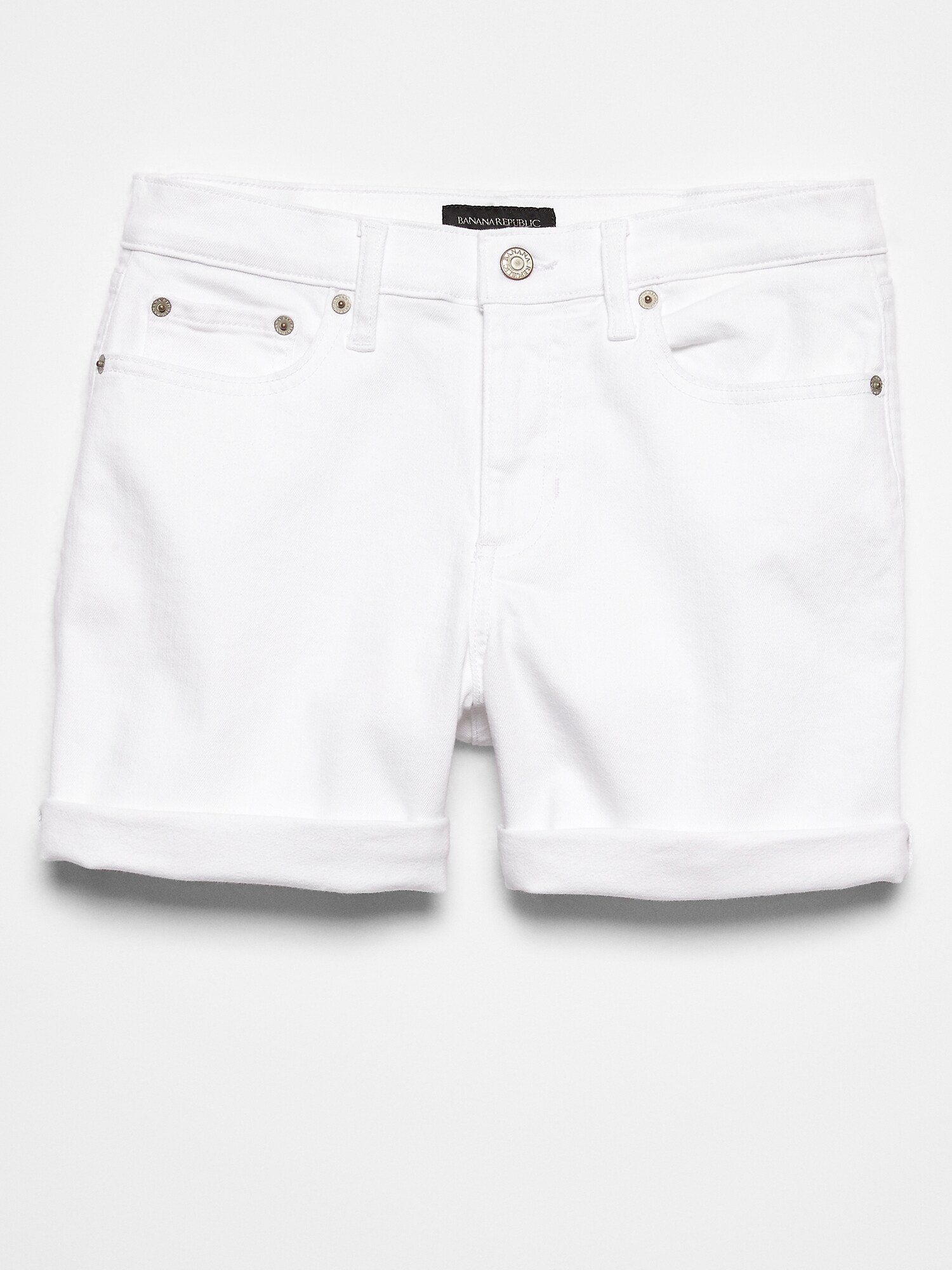 Petite White Denim Roll-Cuff Shorts - 4 inch inseam