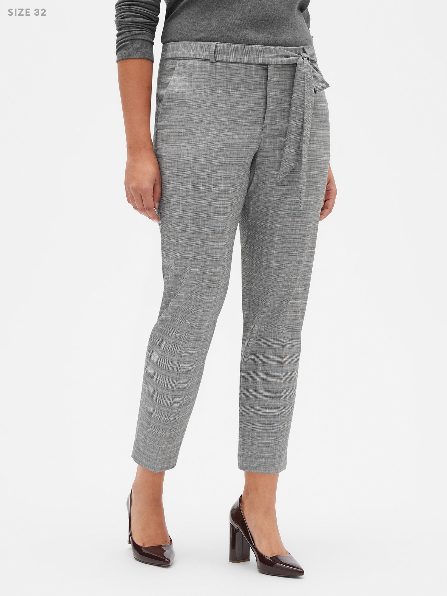 Avery Glen Plaid Tie Waist Tailored Ankle Pant