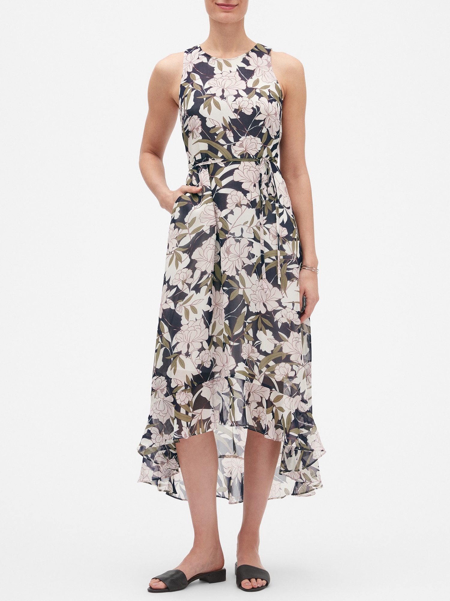 Floral Print Flounce Maxi Dress Banana Republic Factory 0498