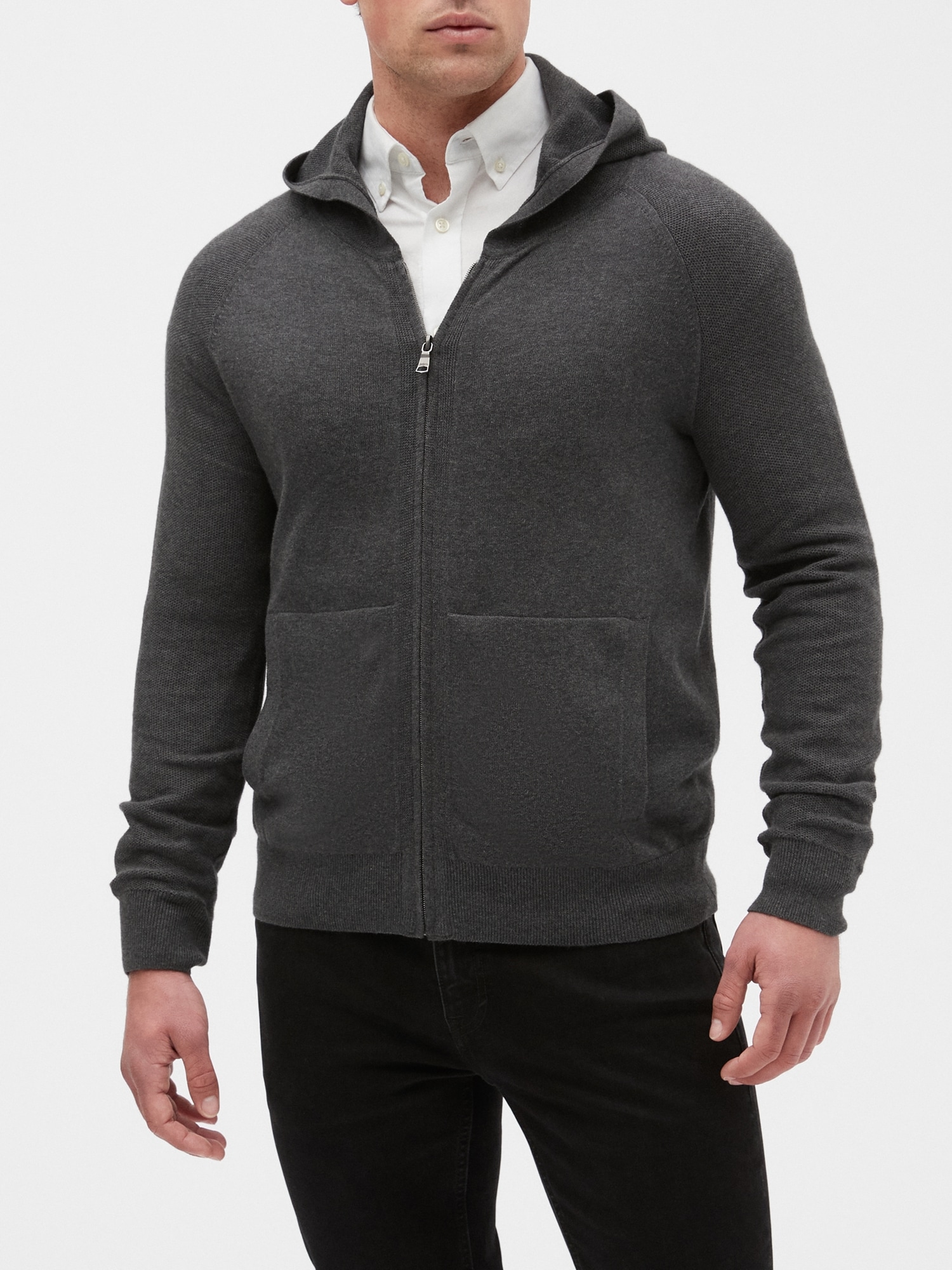 Zip-Up Pique Sweater Hoodie | Banana Republic Factory