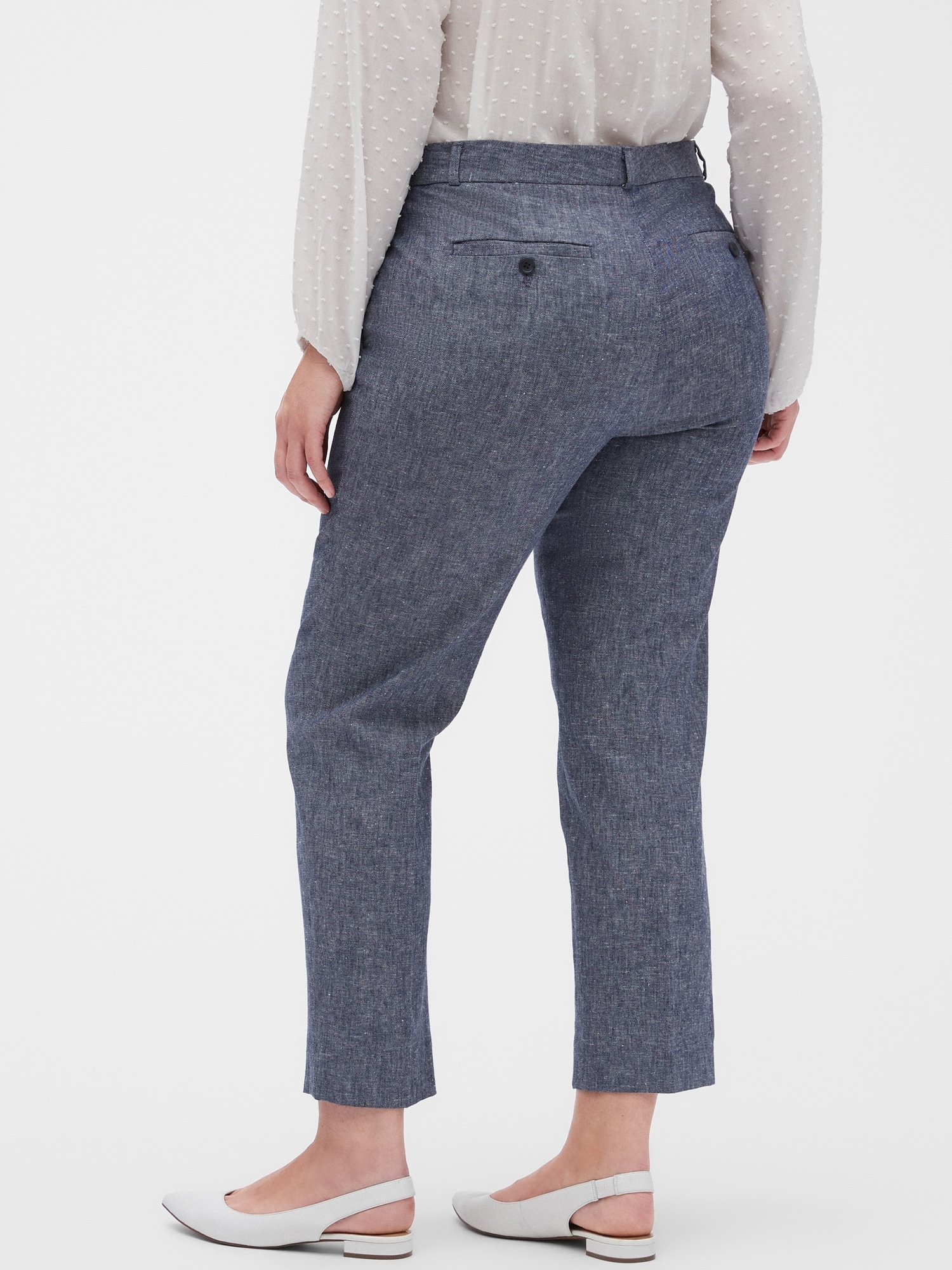Stretch linen ankle pant