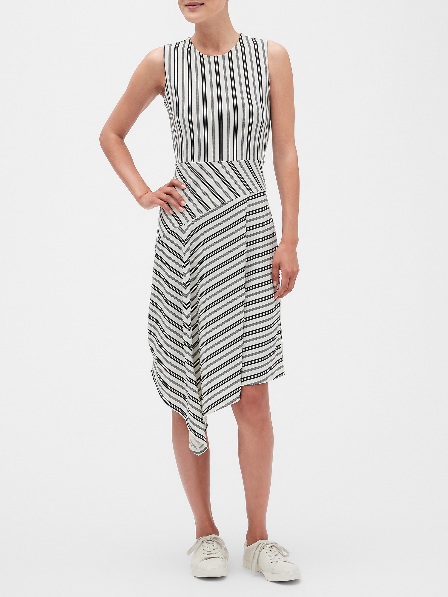 Stripe Asymmetrical Fit and Flare Dress