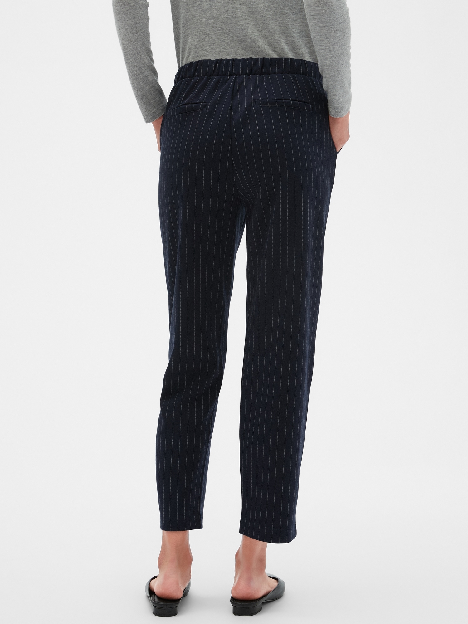 Hayden Pull-On Knit Pinstripe Ankle Pant