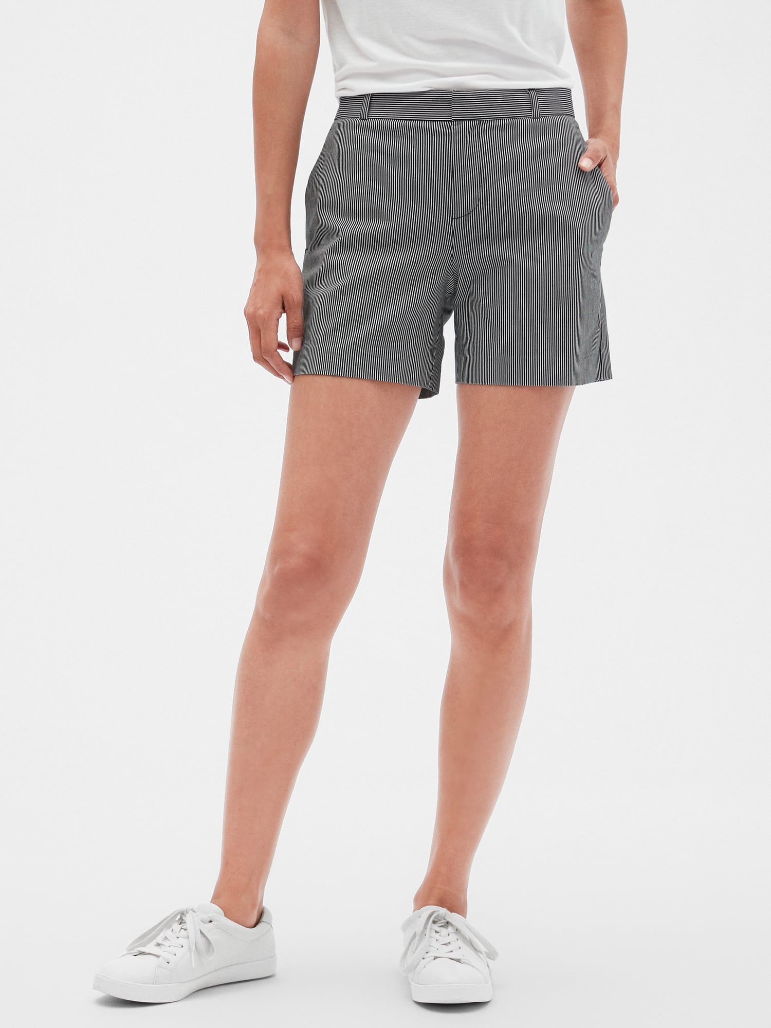 Tailored Stripe Pique Shorts - 5 inch inseam