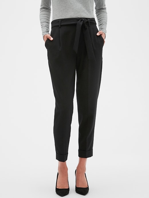 TieWaist Tapered Leg Black Crepe Pant Banana Republic Factory