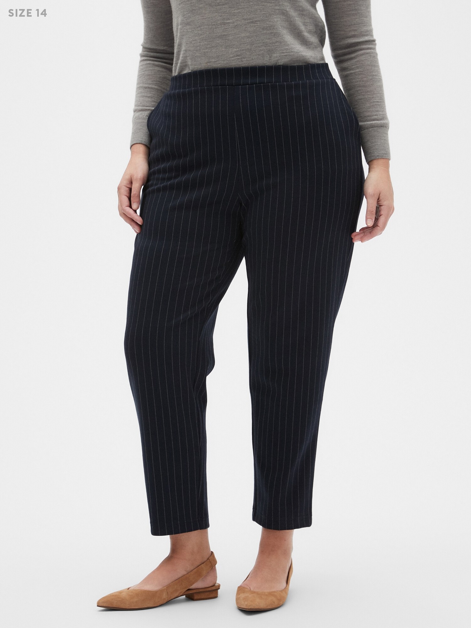 Hayden Pull-On Knit Pinstripe Ankle Pant