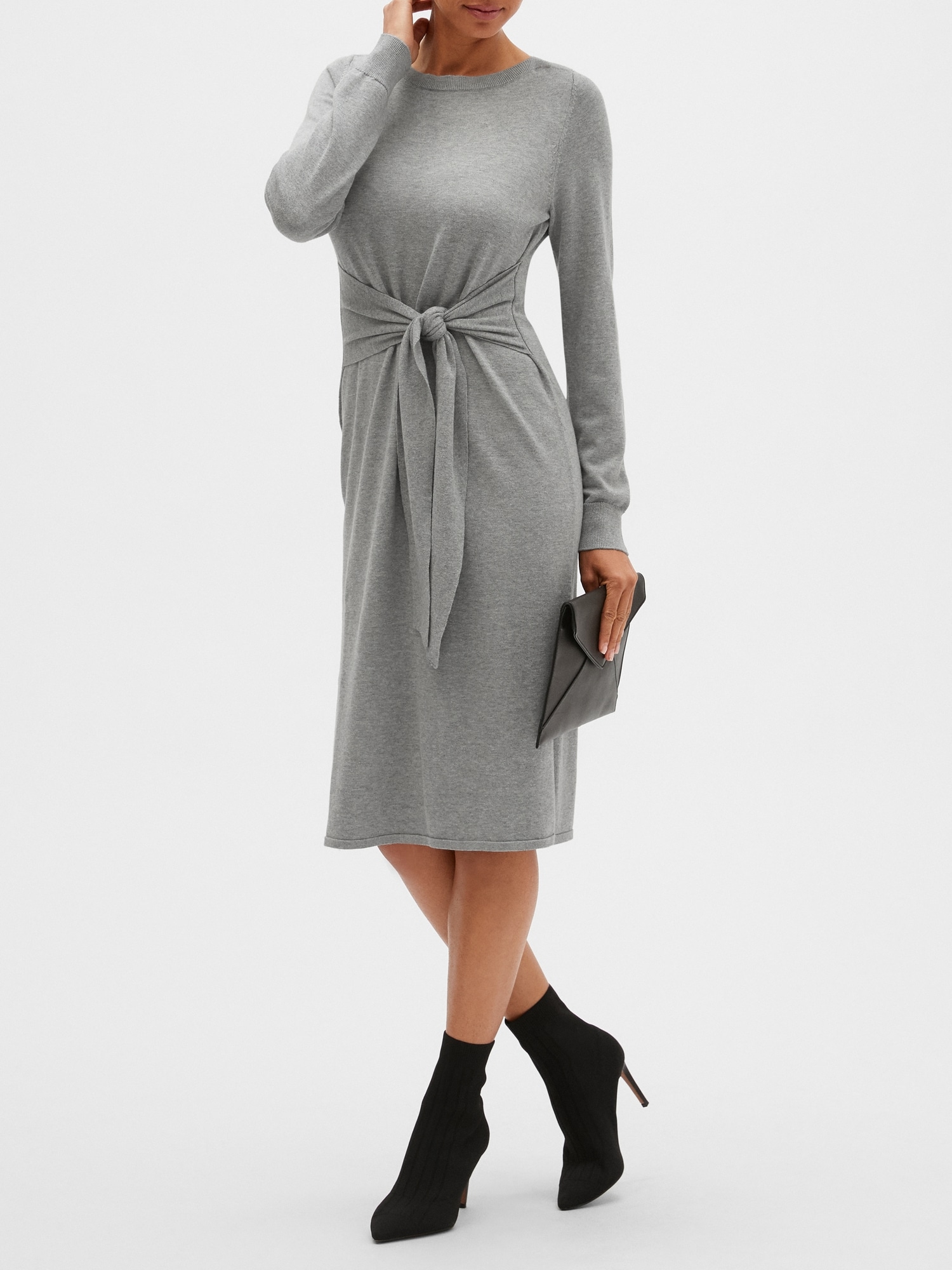 grey off the shoulder sweater dress