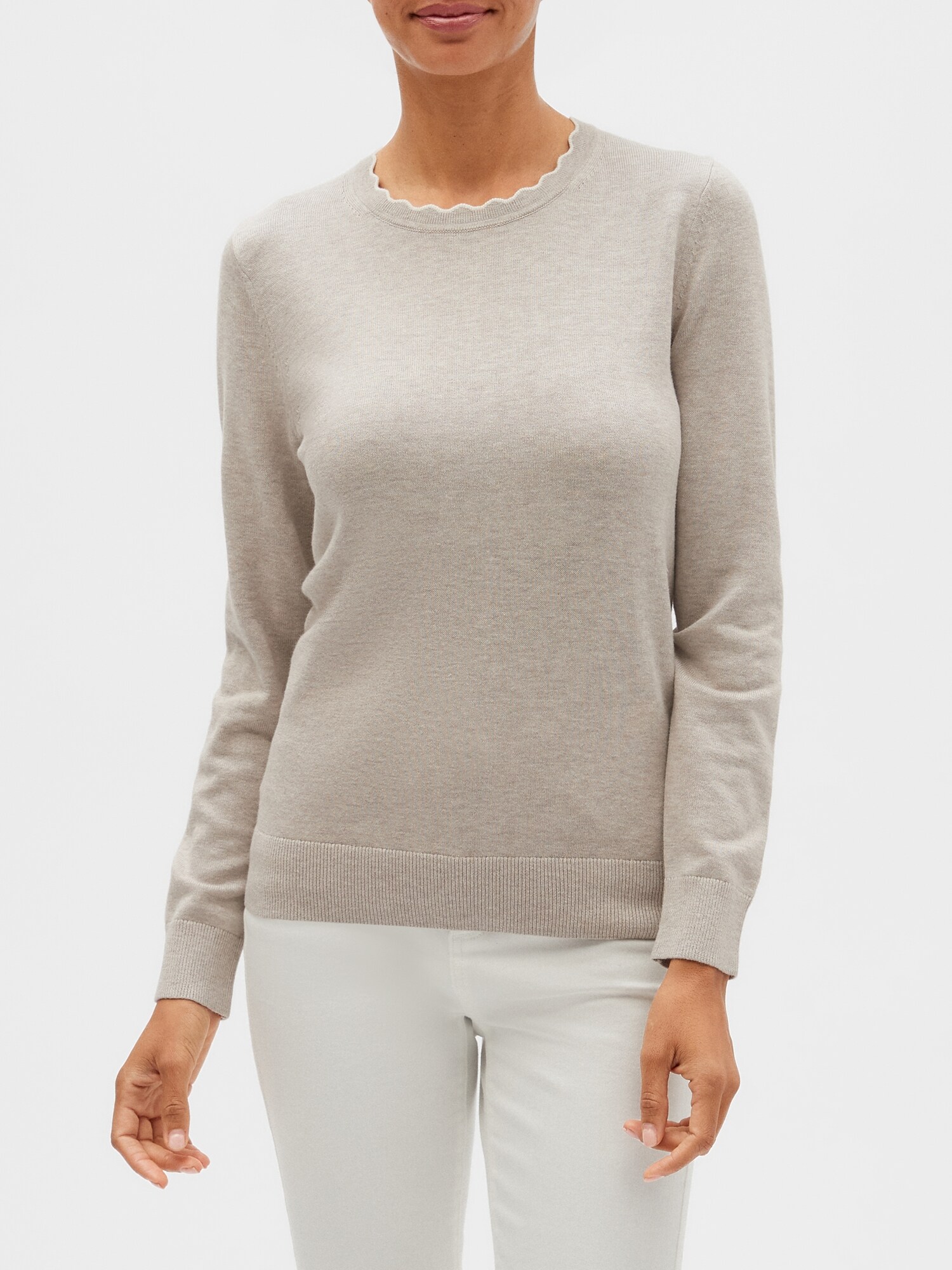 Petite Washable Forever Scallop Crew-Neck Sweater | Banana Republic Factory