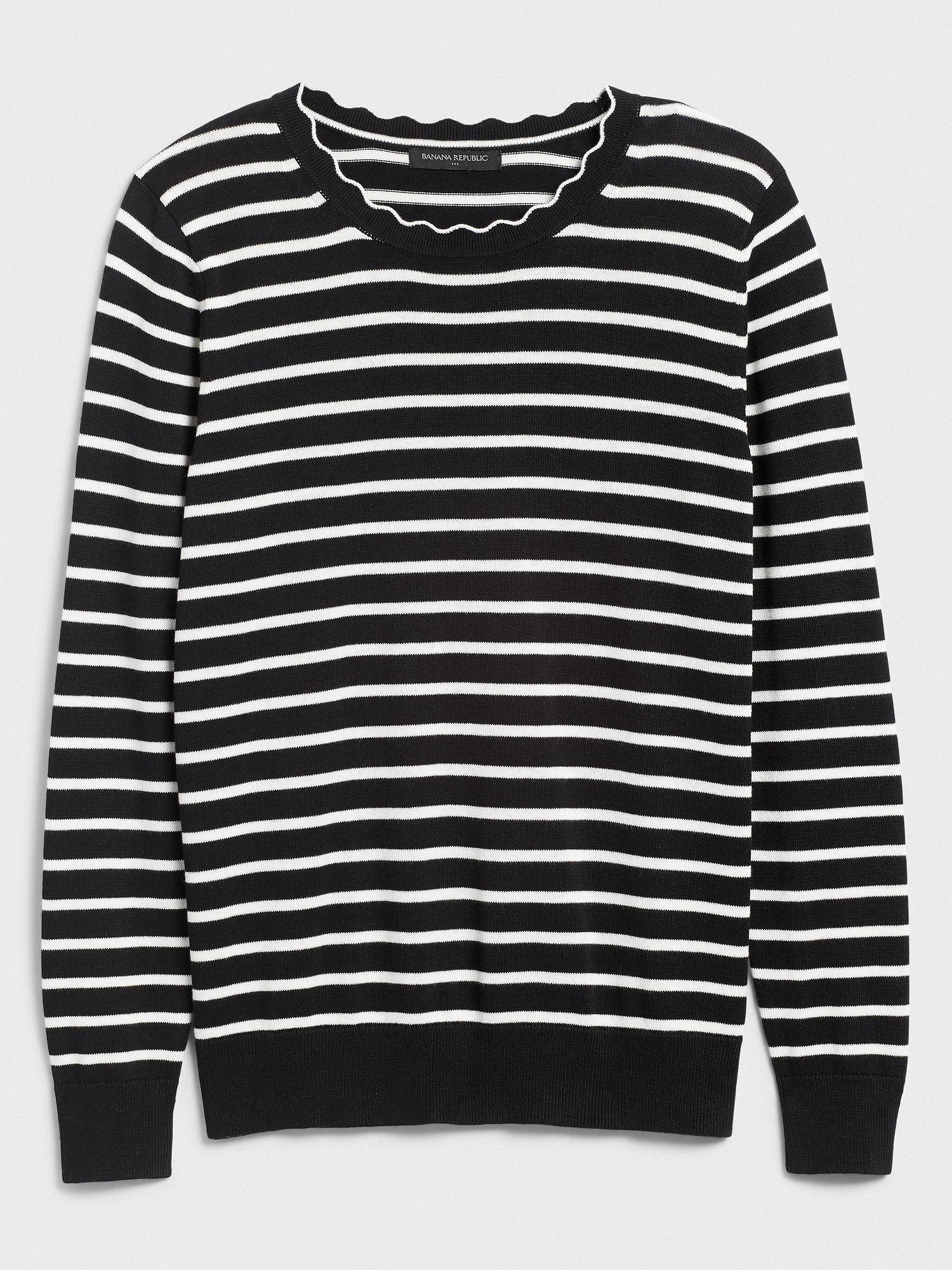 Petite Washable Forever Stripe Scallop Crew-Neck Sweater