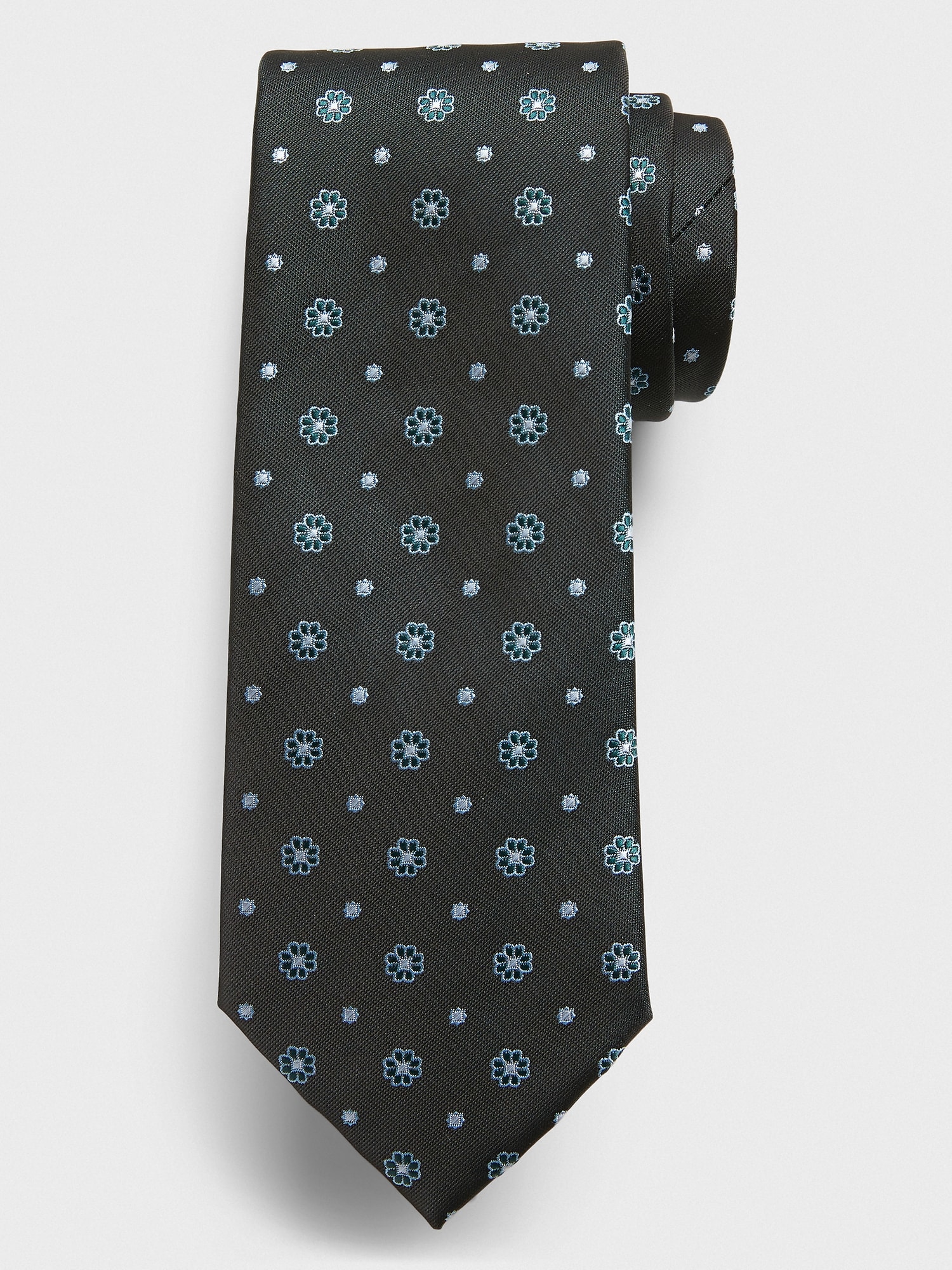 Stain-Resistant Small Floral Green Tie