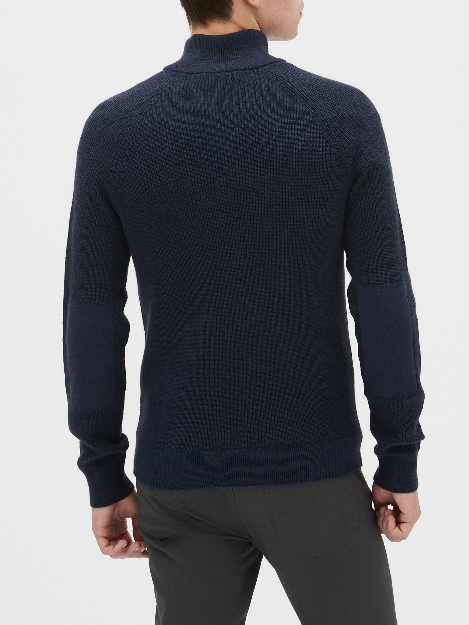 Ribbed Elbow-Patch Half-Zip Sweater
