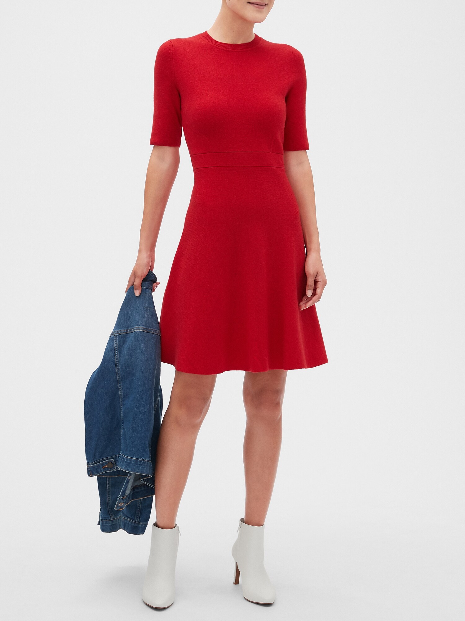 red ribbed sweater dress