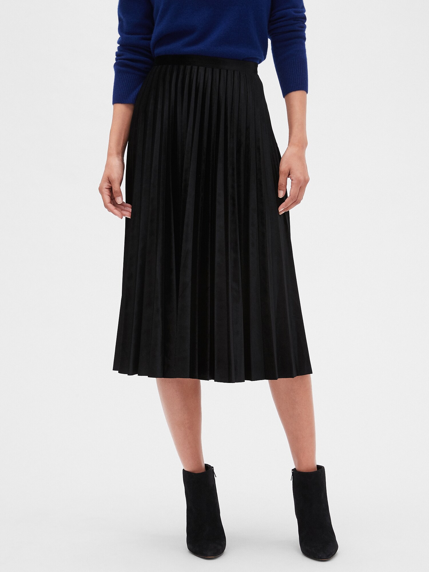 Velvet Pleated Midi Skirt